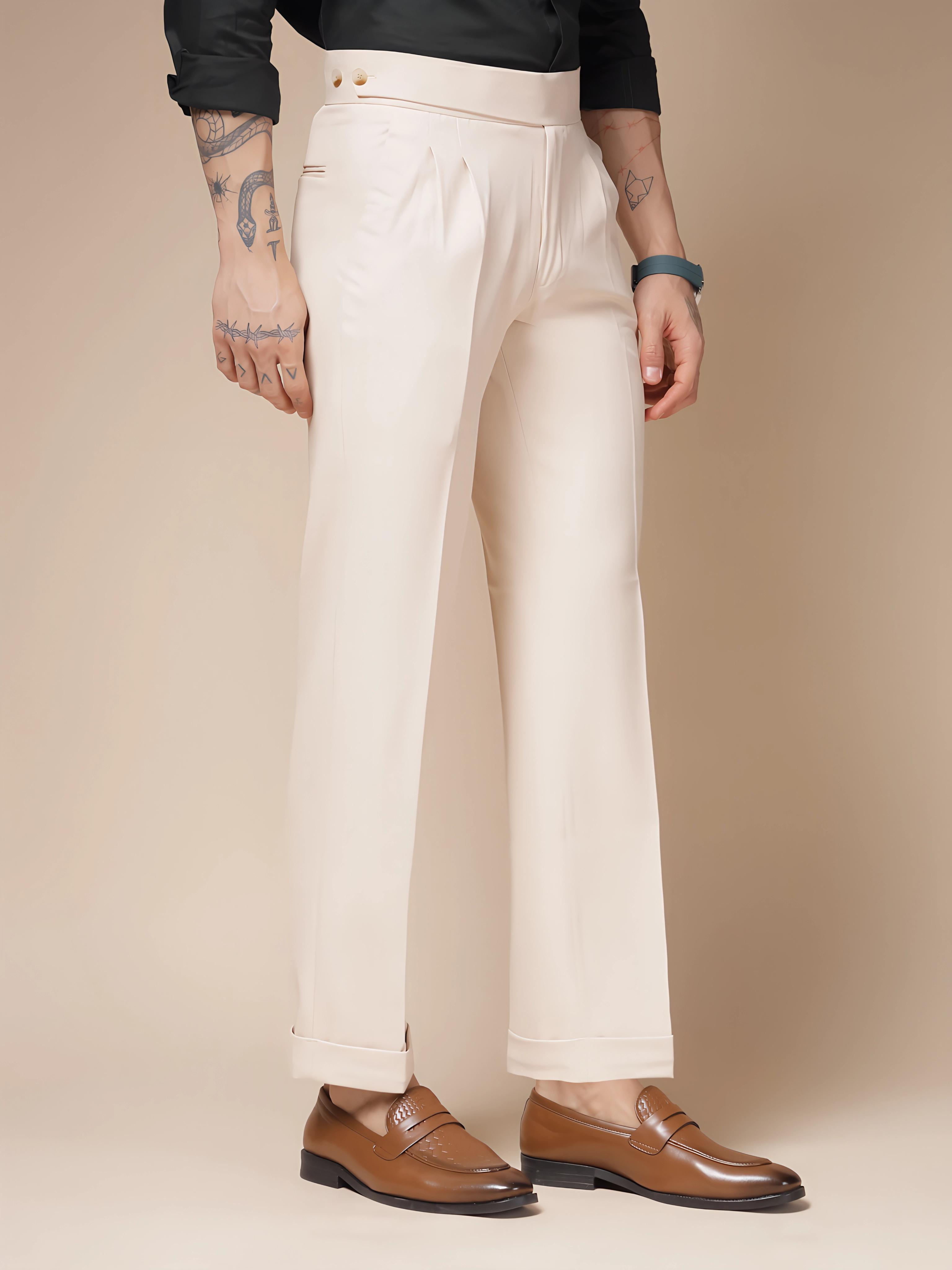 Beige Classic Buttoned Gurkha Pants by ITALIAN VEGA®