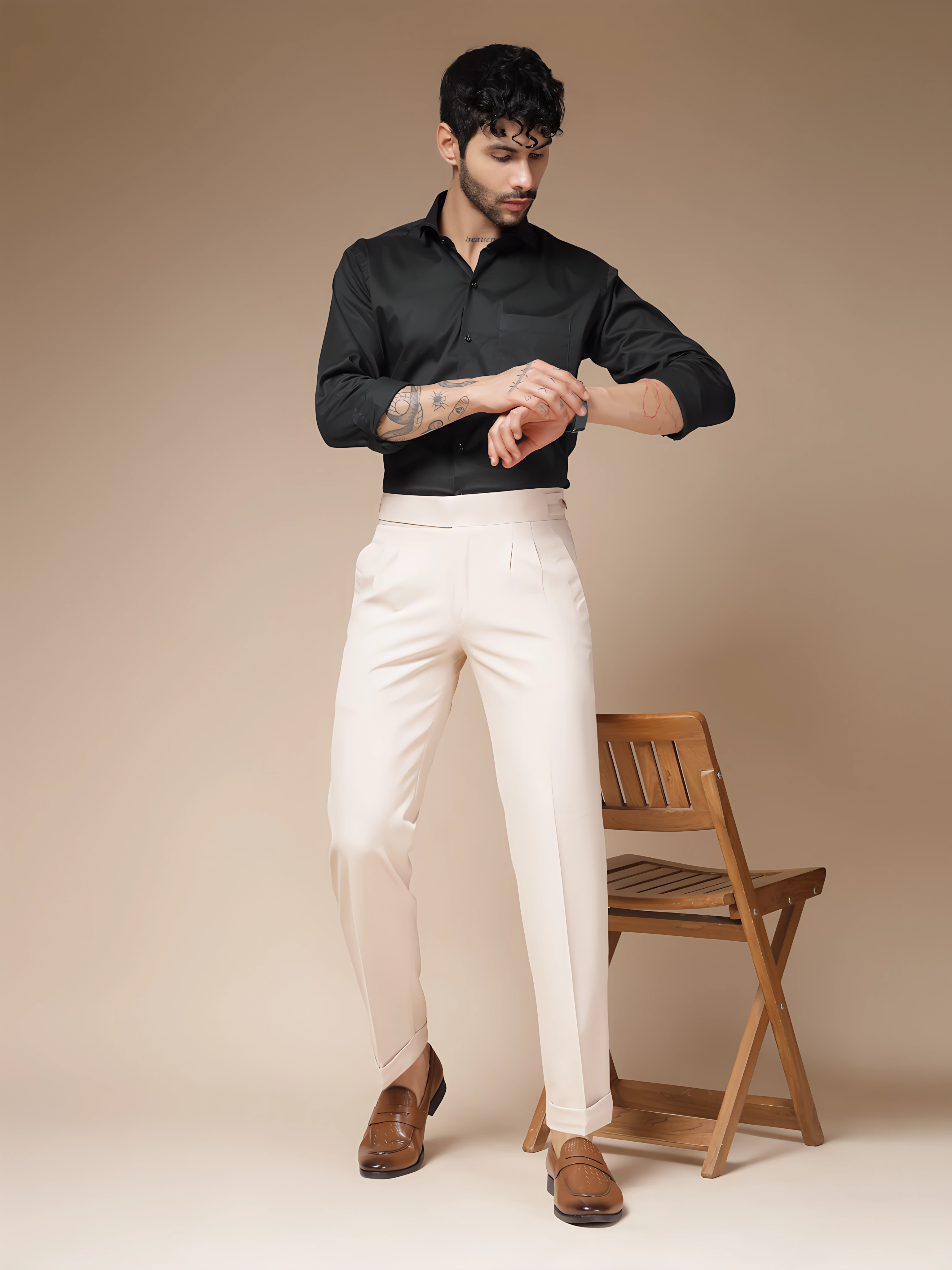 Beige Classic Buttoned Gurkha Pants by ITALIAN VEGA®