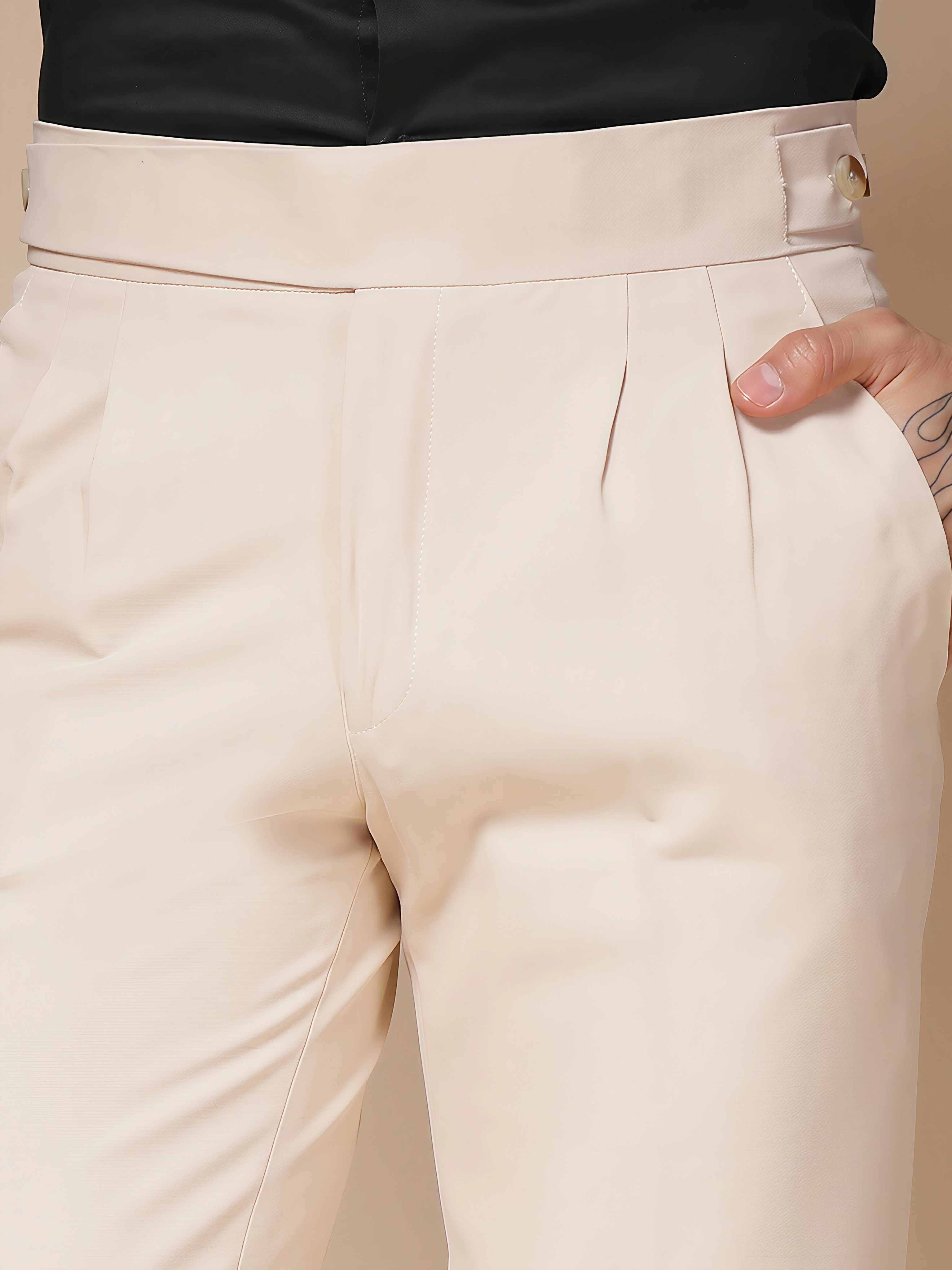 Beige Classic Buttoned Gurkha Pants by ITALIAN VEGA®