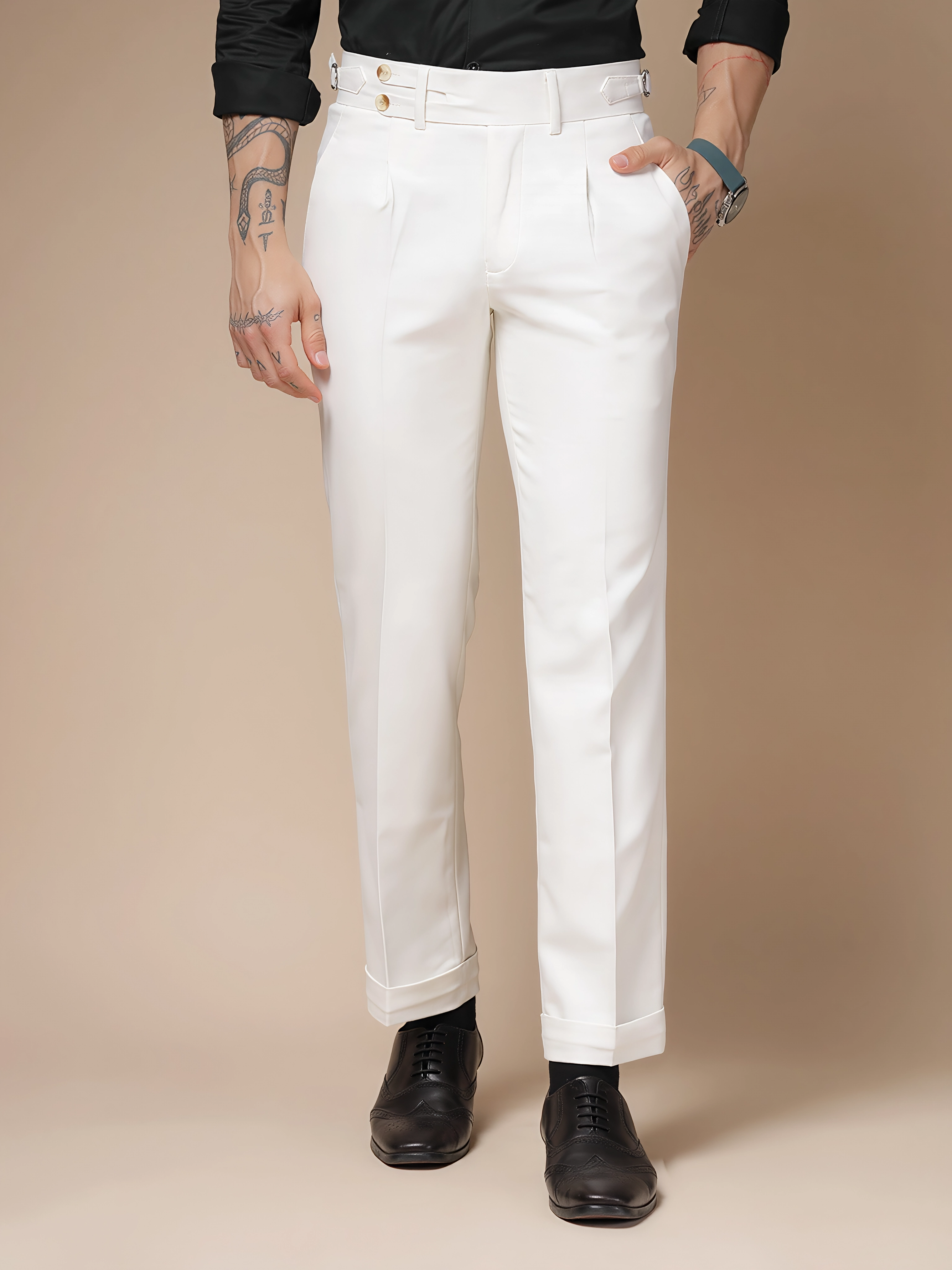 White Double Buttoned Gurkha Pants by ITALIAN VEGA®