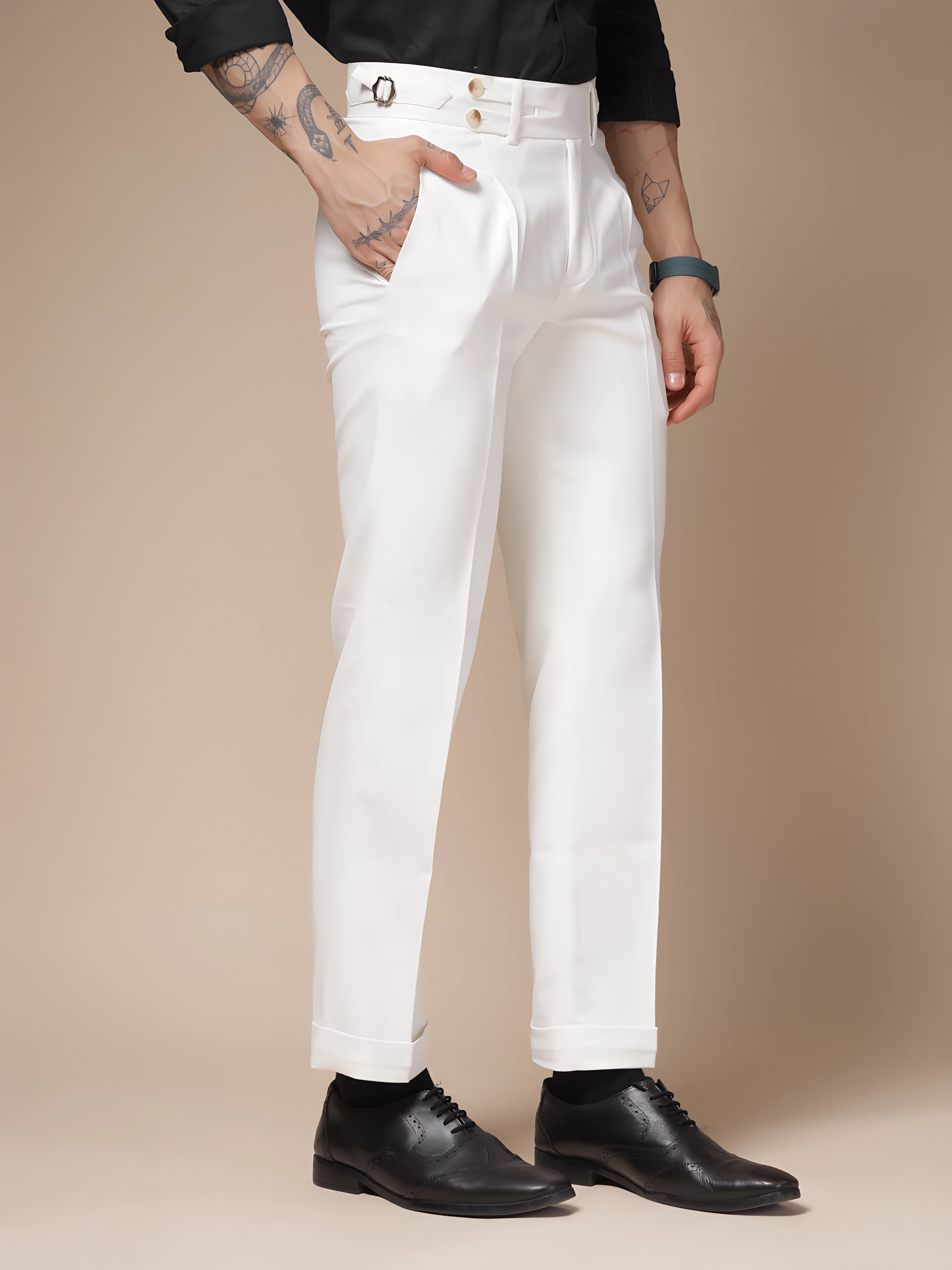 White Double Buttoned Gurkha Pants by ITALIAN VEGA®