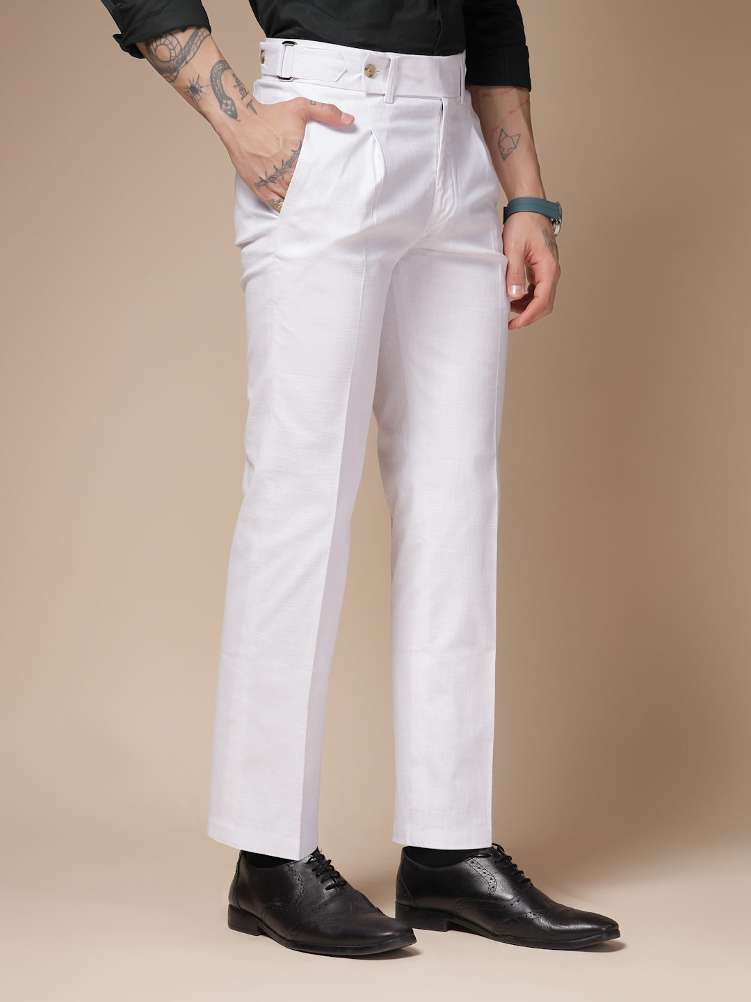White Oxford Linen Gurkha Pants | Boot Cut Fit by ITALIAN VEGA®