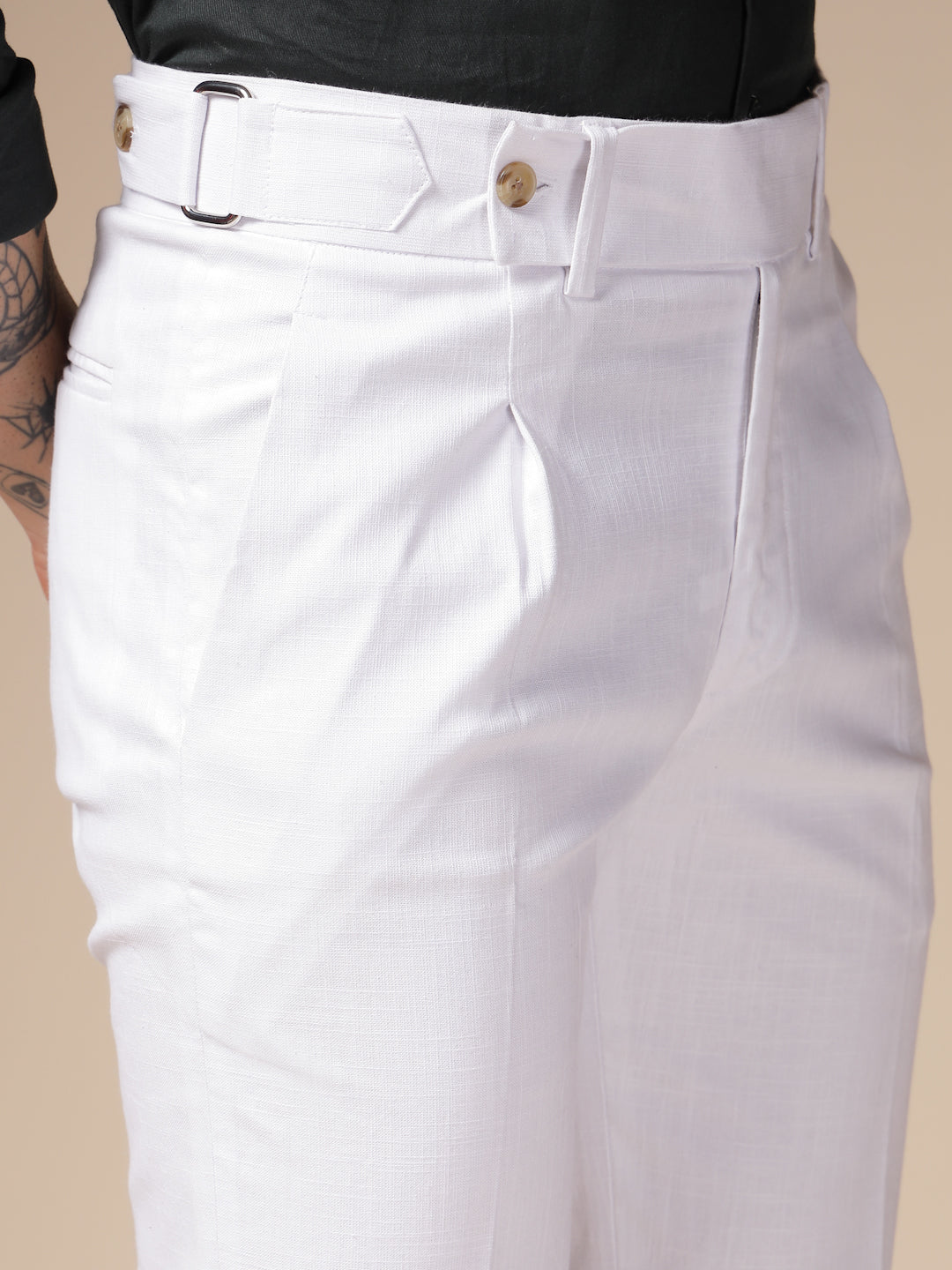 White Oxford Linen Gurkha Pants | Boot Cut Fit by ITALIAN VEGA®