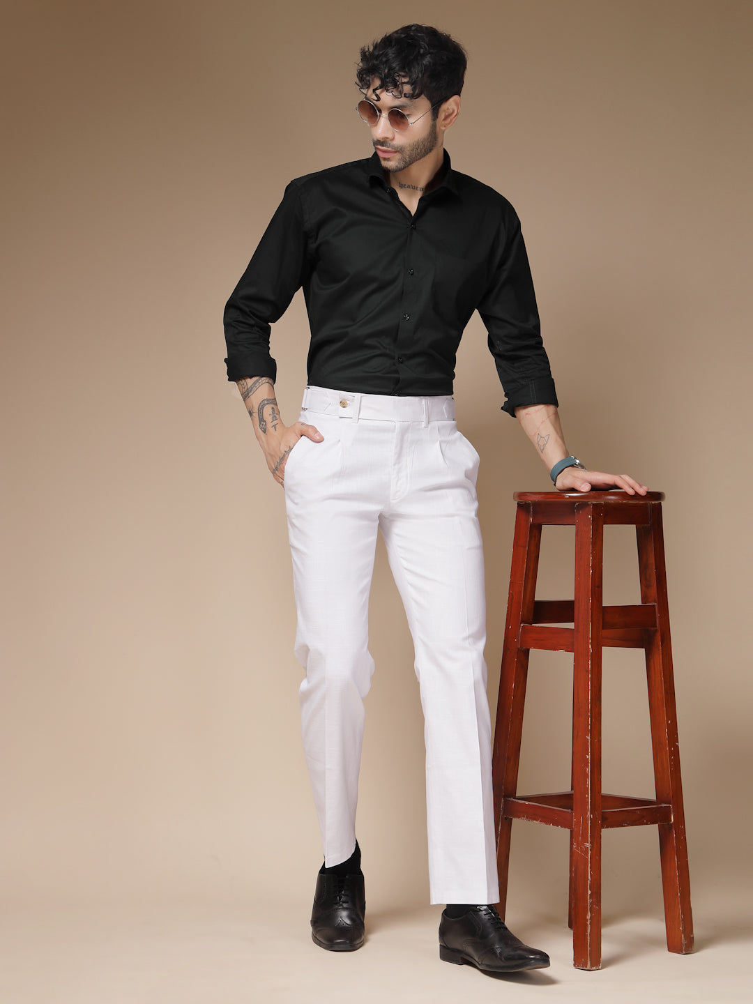 White Oxford Linen Gurkha Pants | Boot Cut Fit by ITALIAN VEGA®