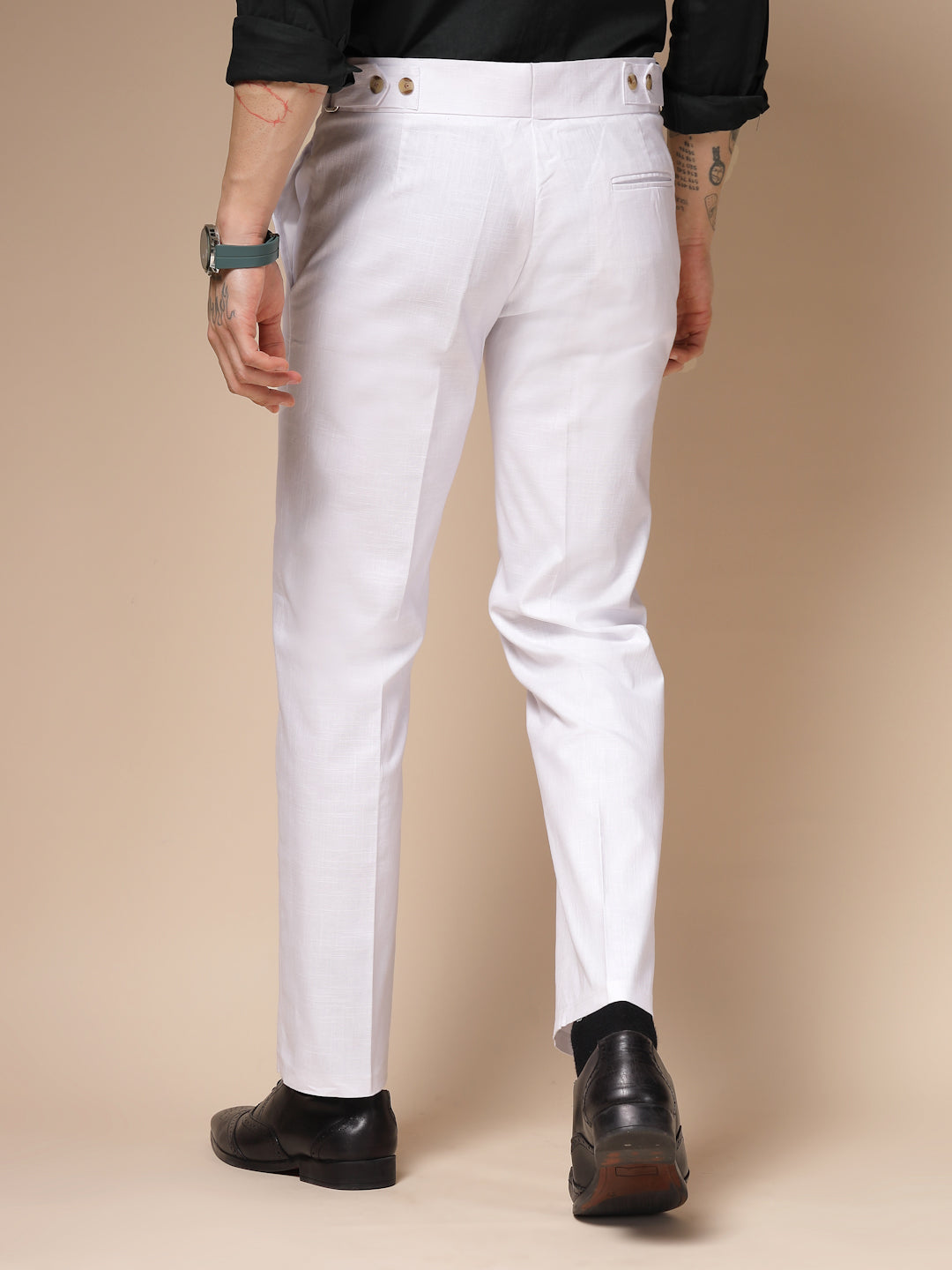 White Oxford Linen Gurkha Pants | Boot Cut Fit by ITALIAN VEGA®