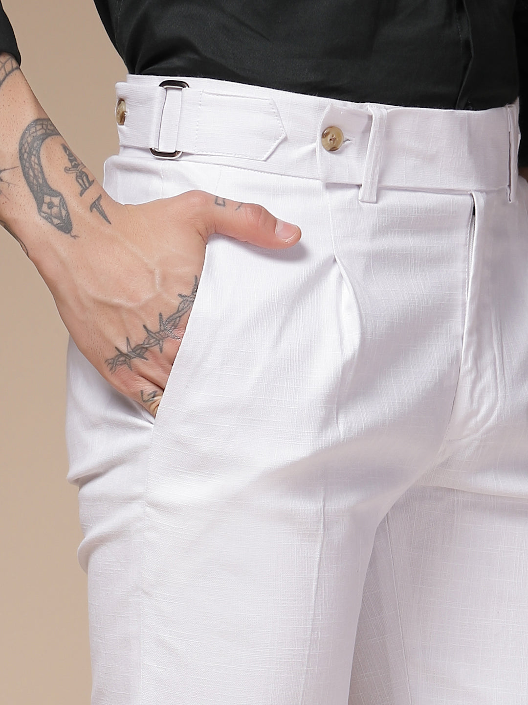 White Oxford Linen Gurkha Pants | Boot Cut Fit by ITALIAN VEGA®