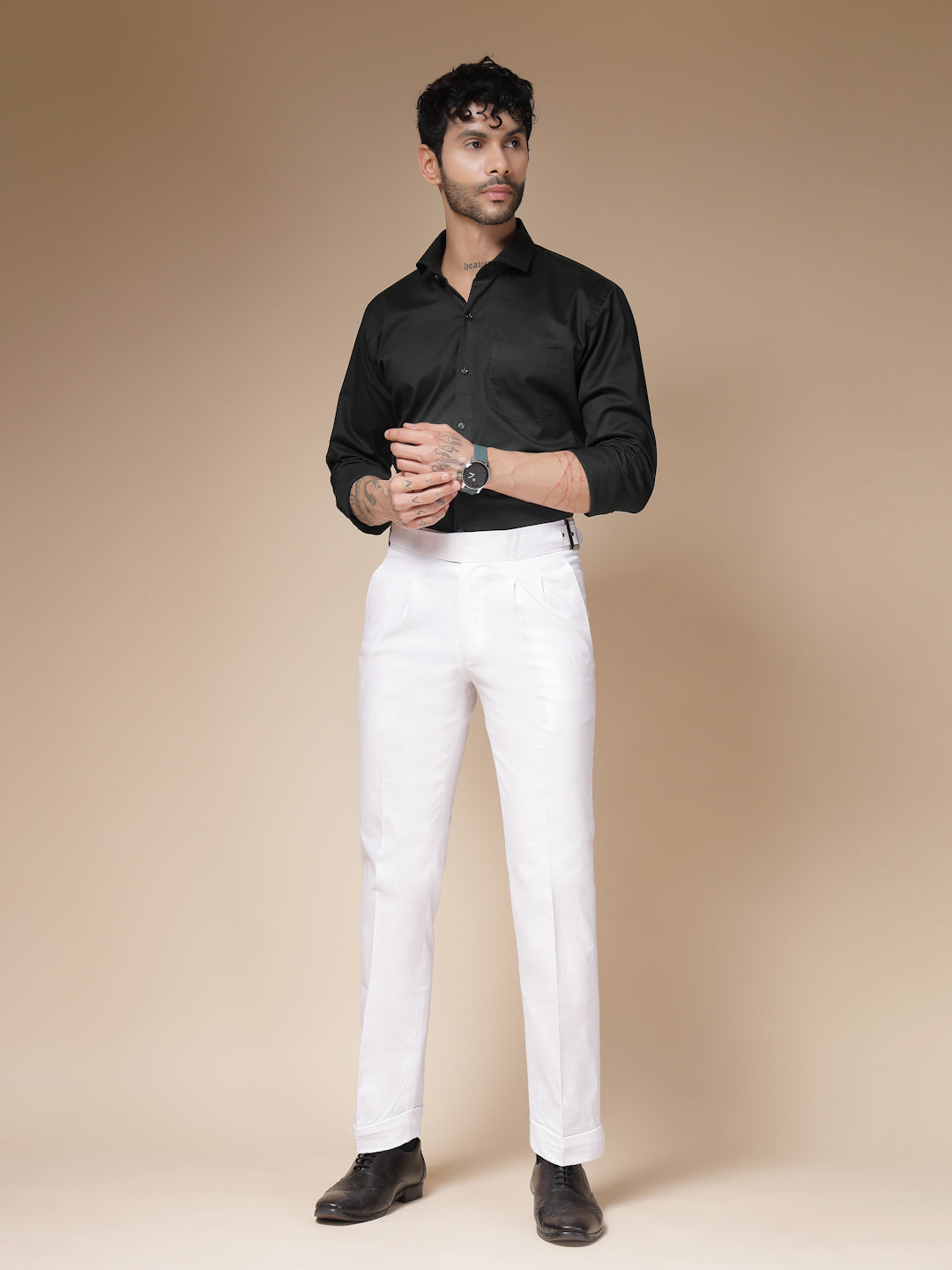 White Linen Classic Buckle Gurkha Pants – Boot Cut Fit by ITALIAN VEGA®