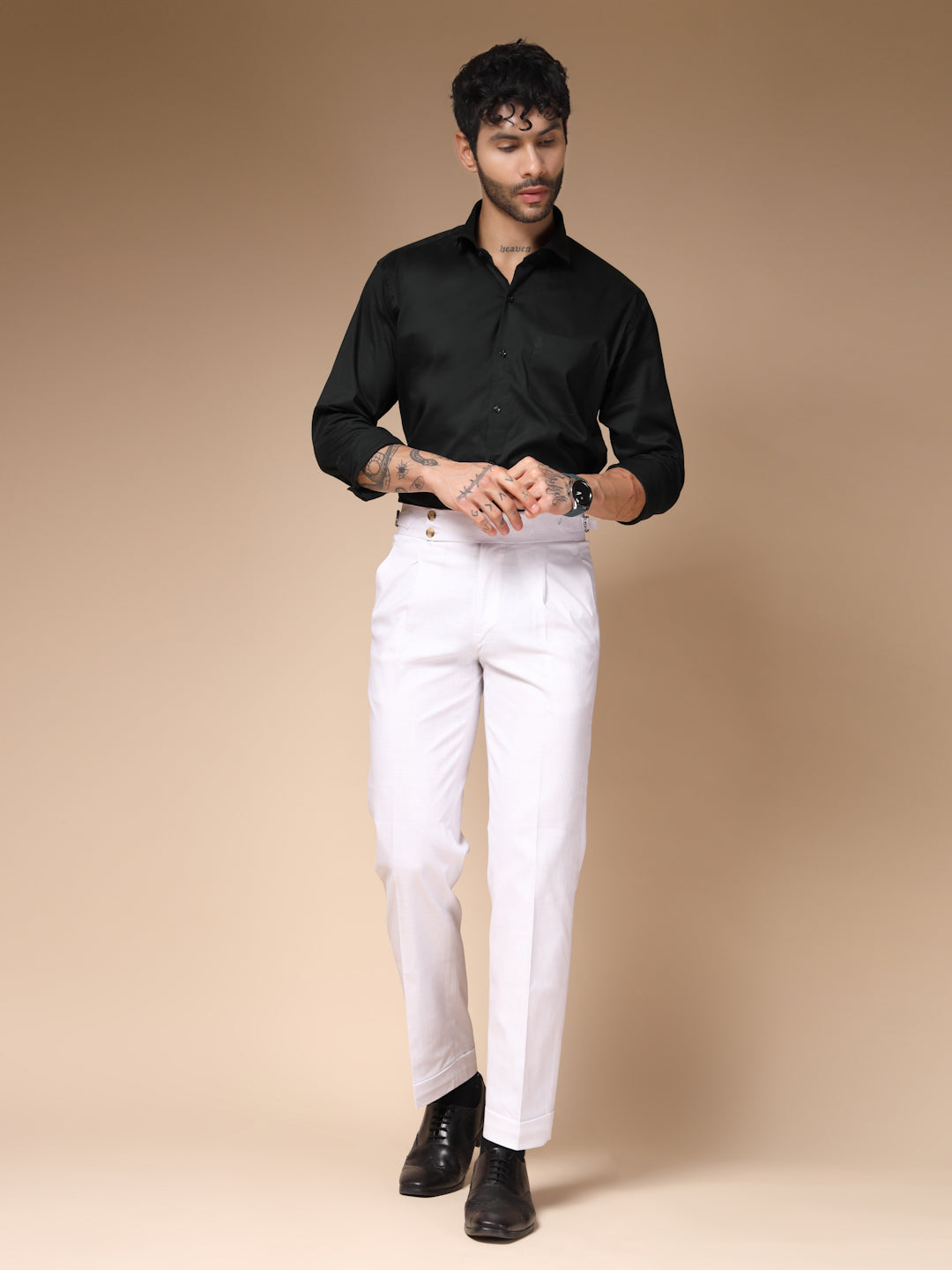 White Signature Buttoned Linen Gurkha Pants | Boot Cut Fit by ITALIAN VEGA®