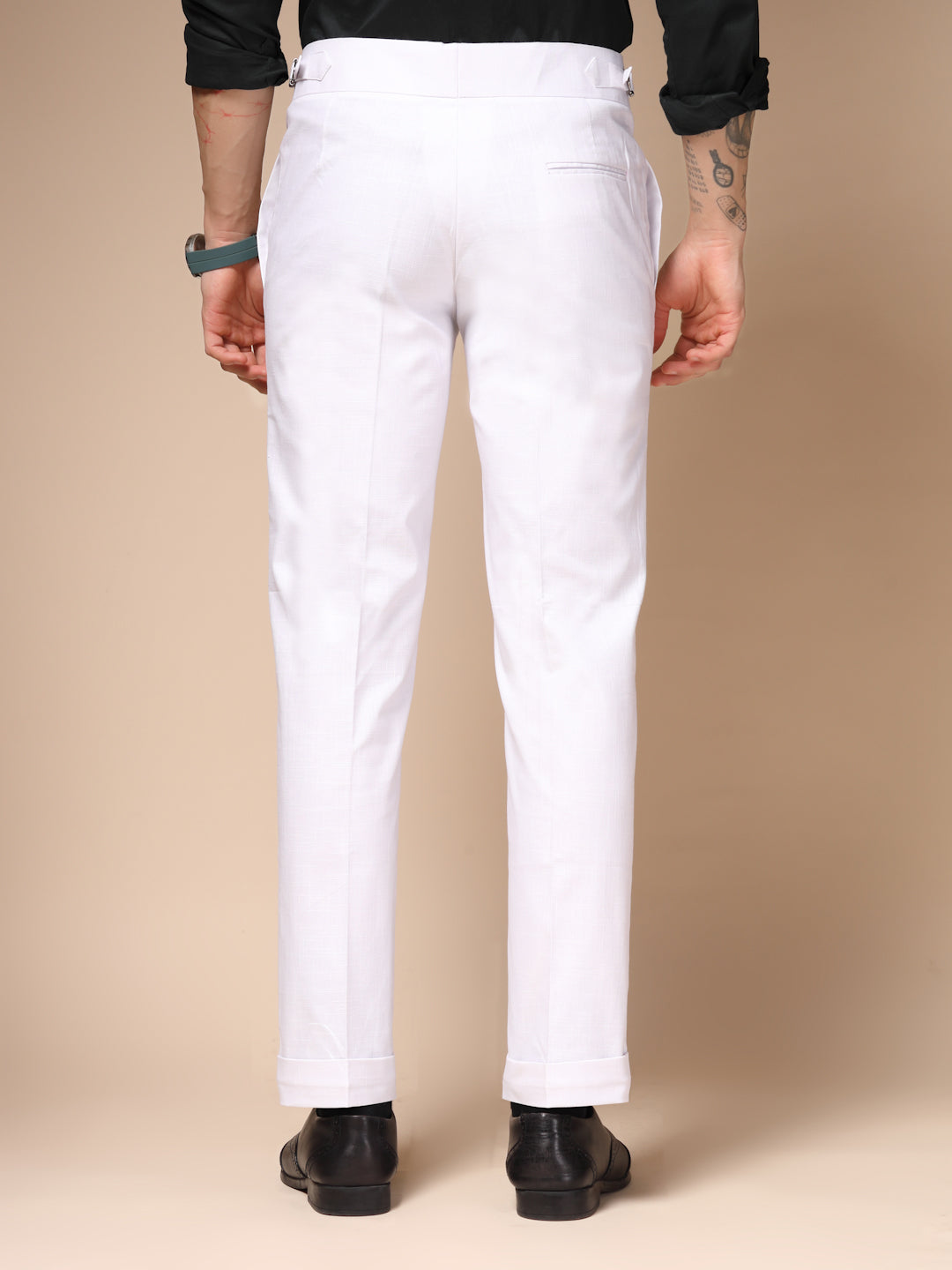 White Signature Buttoned Linen Gurkha Pants | Boot Cut Fit by ITALIAN VEGA®