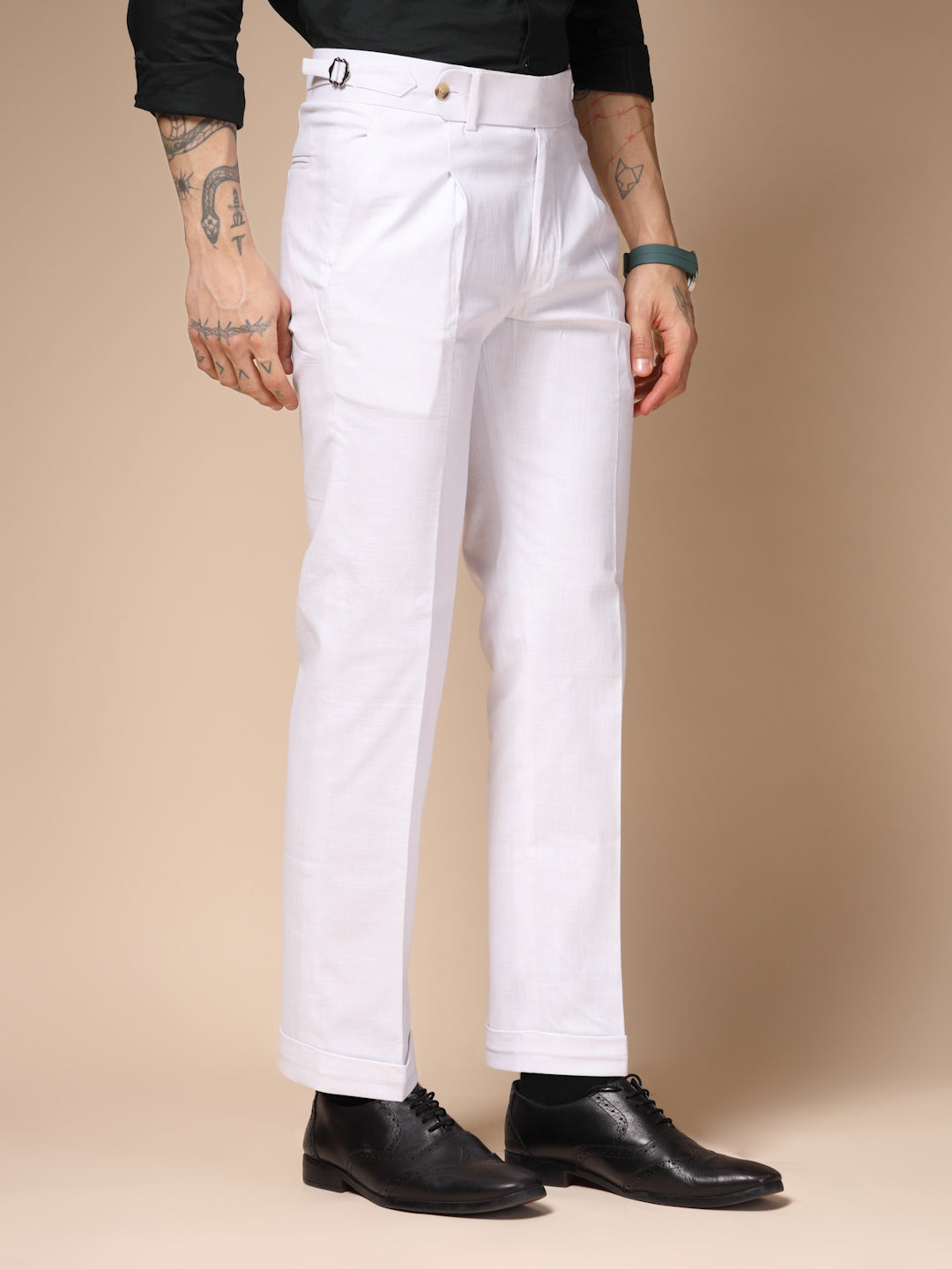 White Elegant Linen Gurkha Pants | Boot Cut Fit by ITALIAN VEGA®