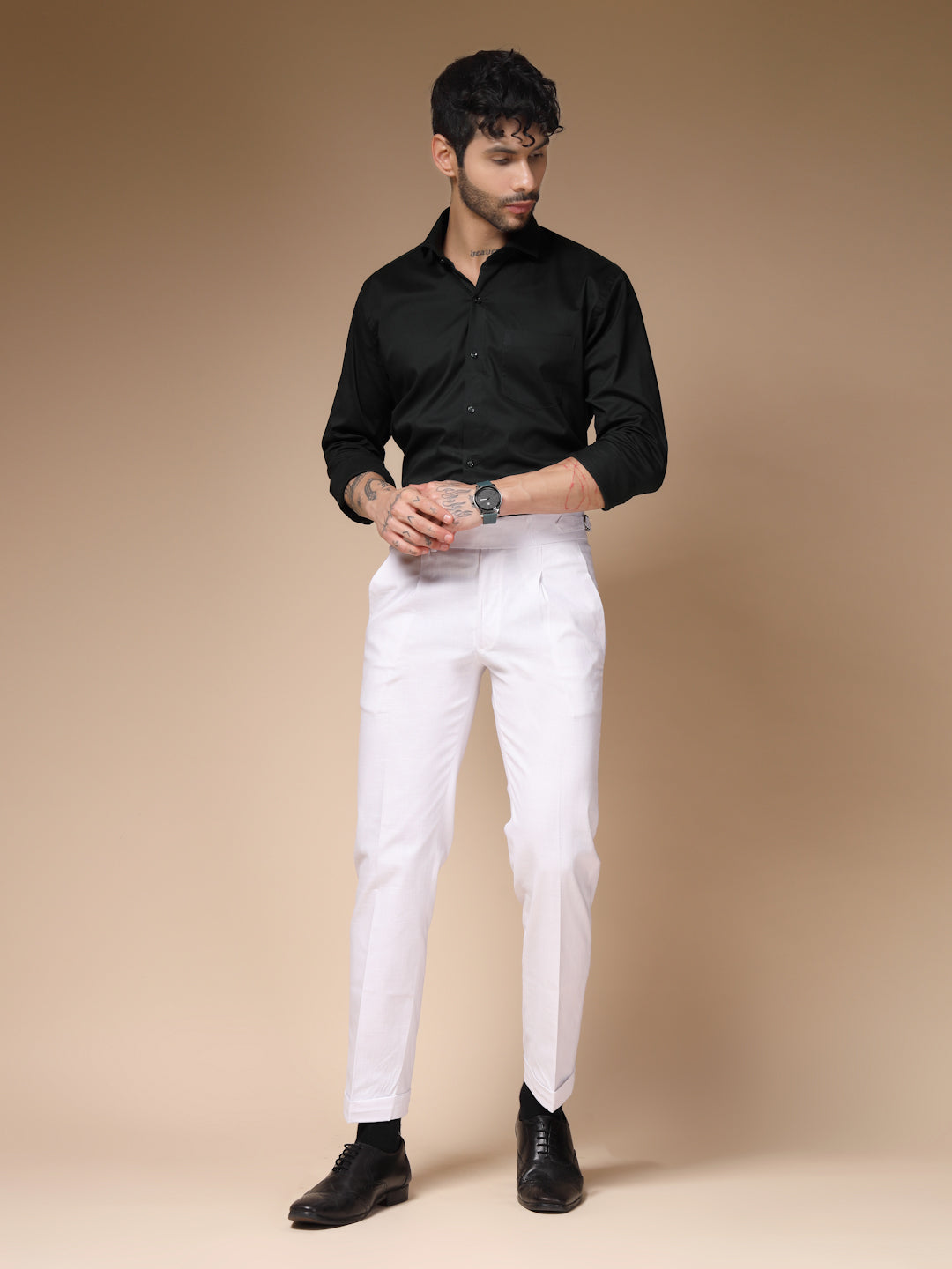 White Elegant Linen Gurkha Pants | Boot Cut Fit by ITALIAN VEGA®
