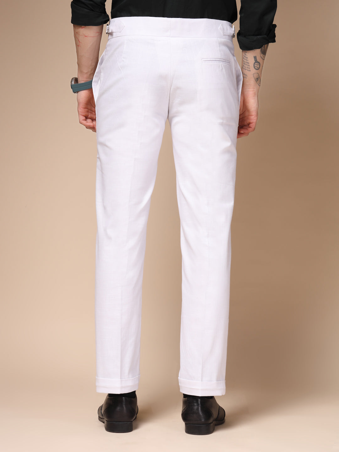 White Elegant Linen Gurkha Pants | Boot Cut Fit by ITALIAN VEGA®