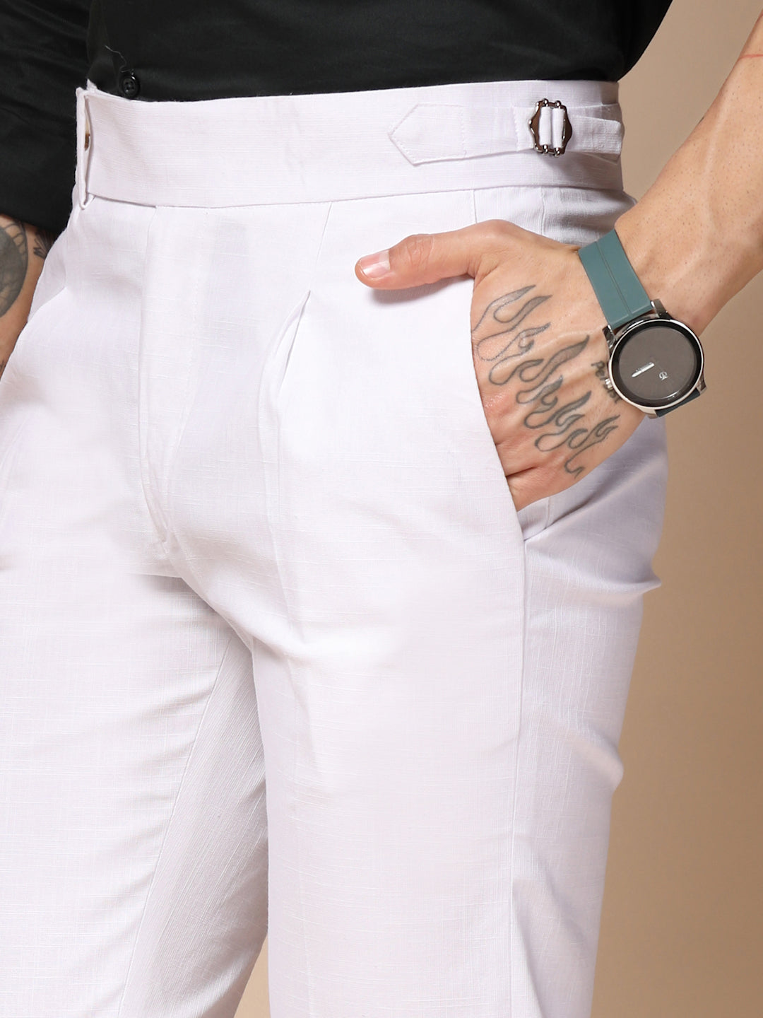 White Elegant Linen Gurkha Pants | Boot Cut Fit by ITALIAN VEGA®