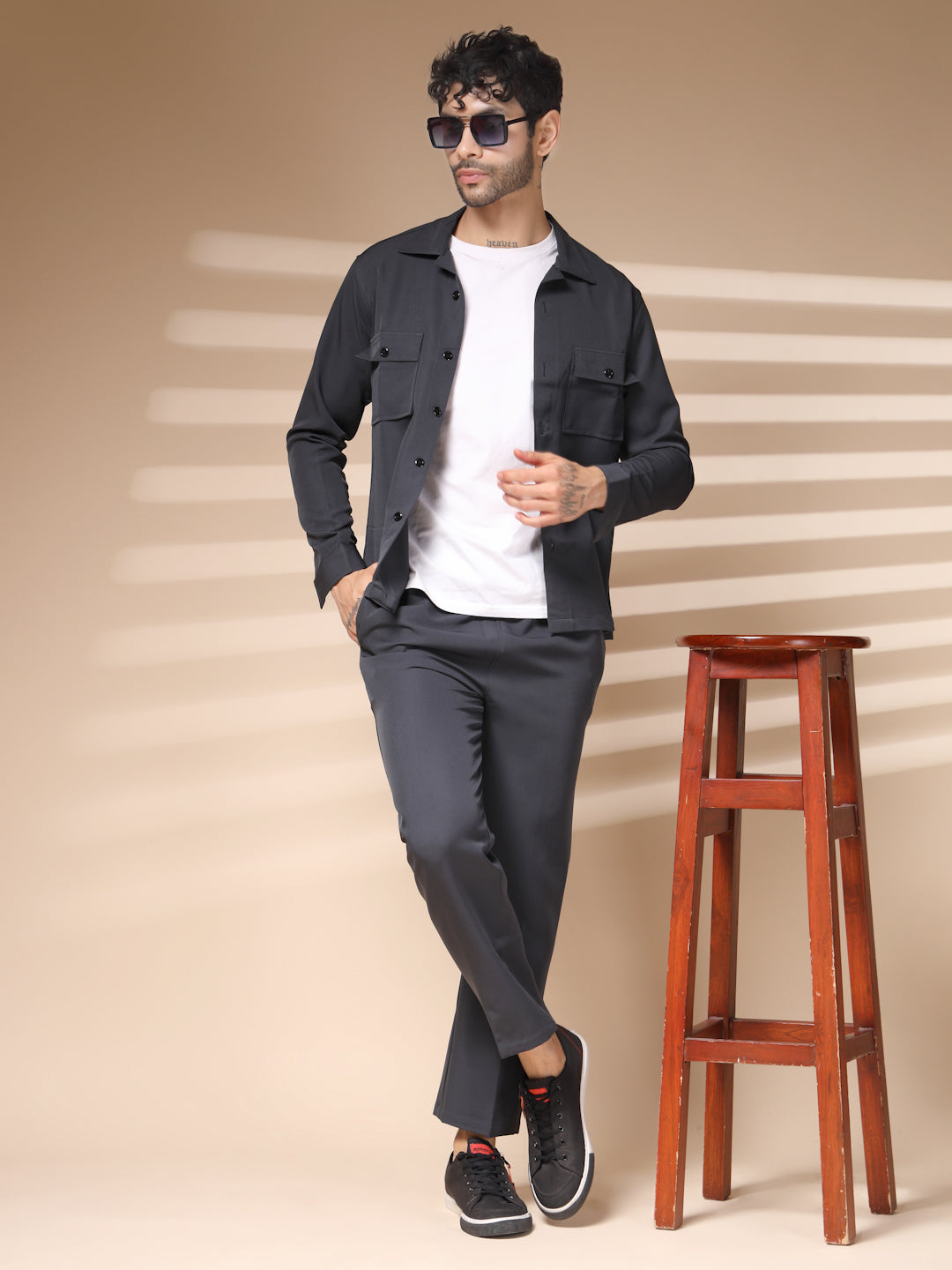 Elephant Grey Men's Buttoned Co-ord Set by Italian Vega®