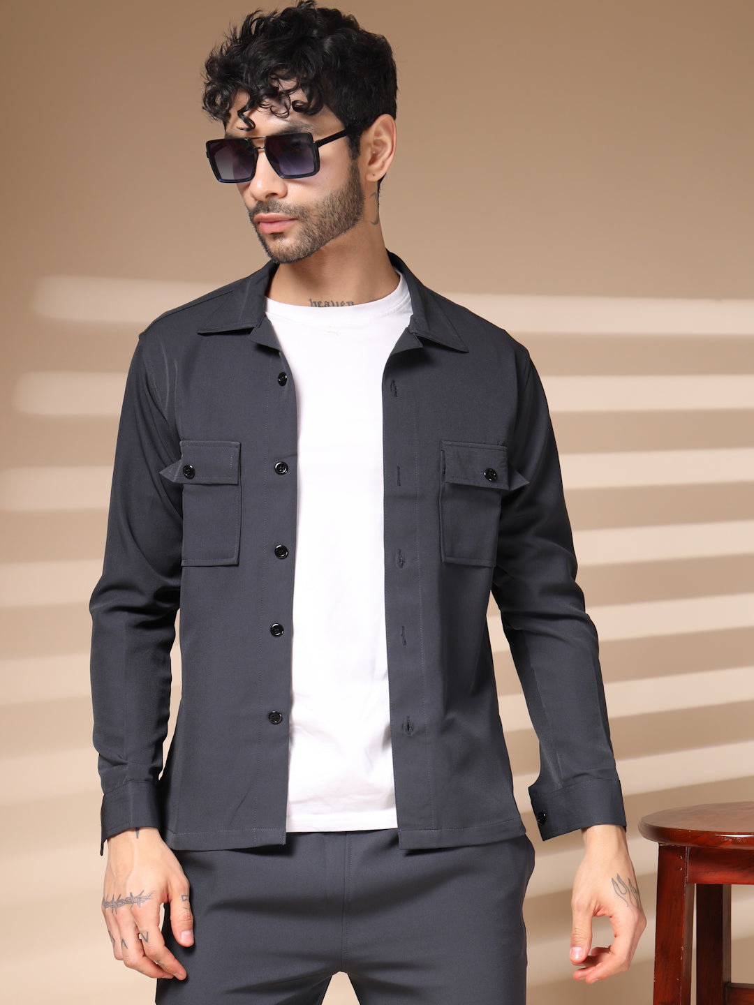 Elephant Grey Men's Buttoned Co-ord Set by Italian Vega®