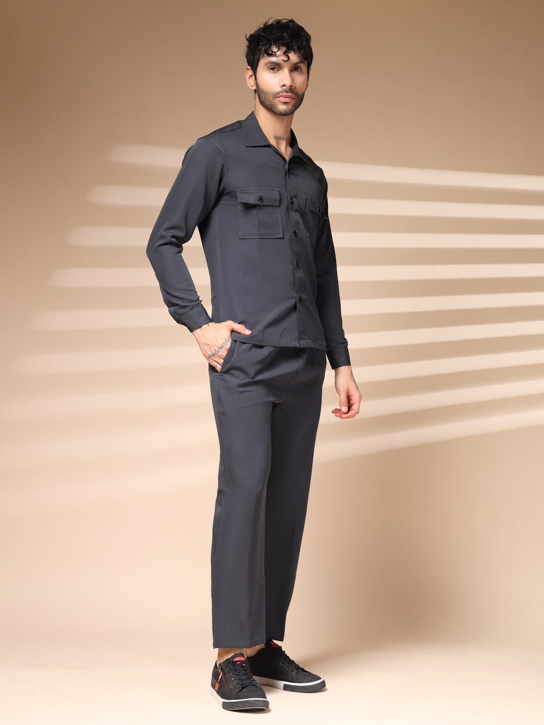 Elephant Grey Men's Buttoned Co-ord Set by Italian Vega®