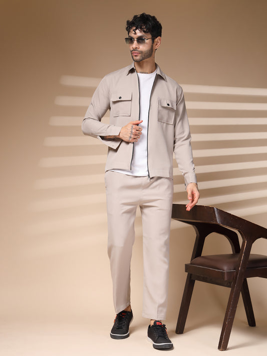 Beige Men's Zipper Co-ord Set by Italian Vega®