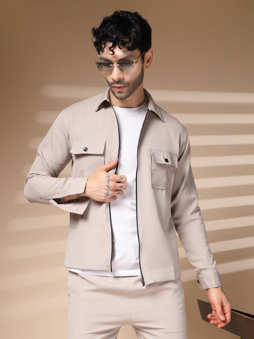 Beige Men's Zipper Co-ord Set by Italian Vega®