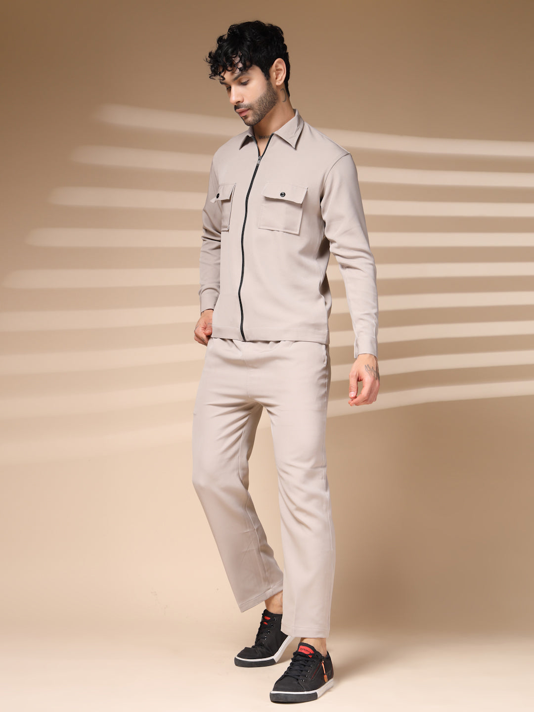 Beige Men's Zipper Co-ord Set by Italian Vega®