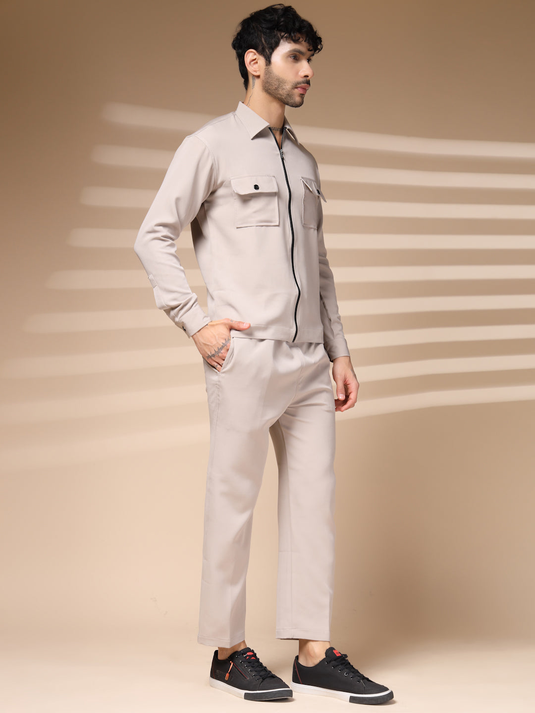 Beige Men's Zipper Co-ord Set by Italian Vega®