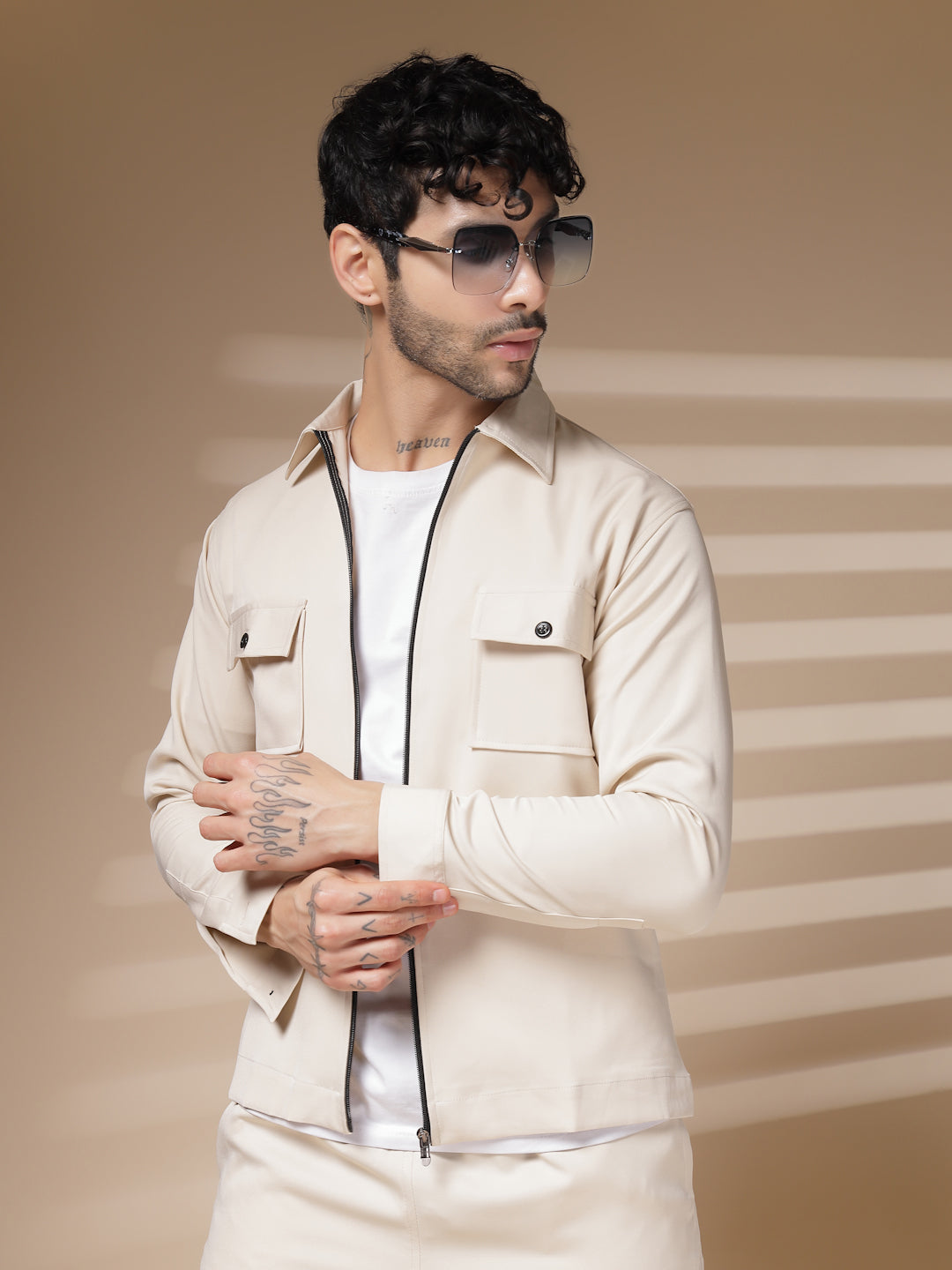 Beige Men's Zipper Co-ord Set by Italian Vega®