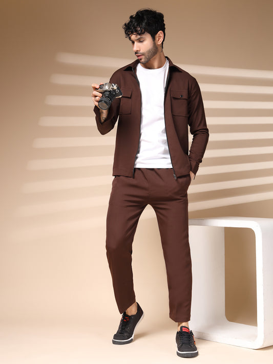 Brown Men's Zipper Co-ord Set by Italian Vega®