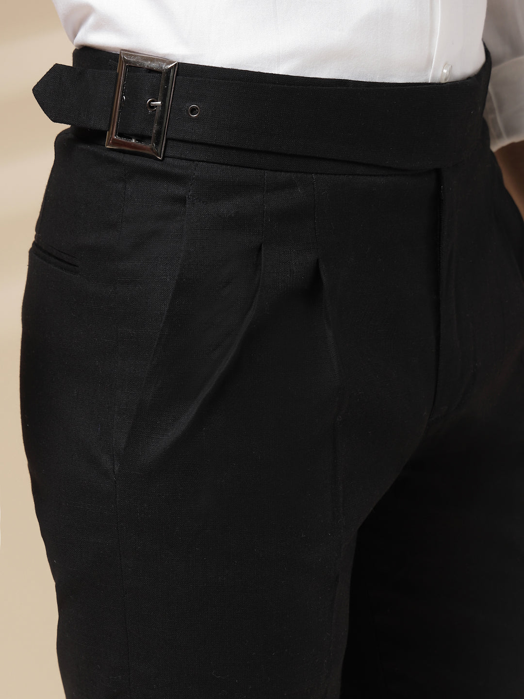 Black Linen Classic Buckle Gurkha Pants – Boot Cut Fit by ITALIAN VEGA®