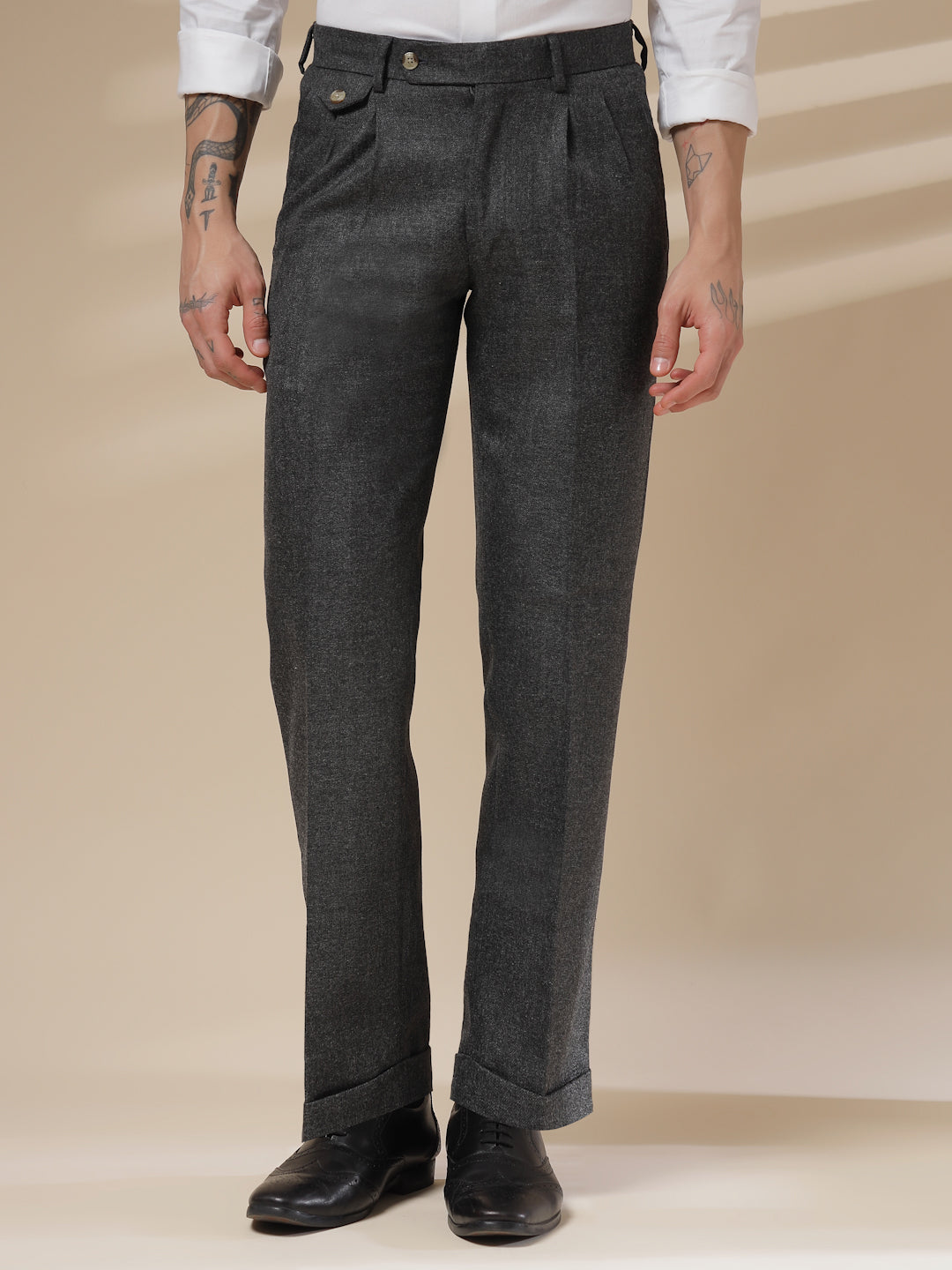 Grey Signature Flap Herringbone Gurkha Pants | Boot Cut Fit by ITALIAN VEGA®