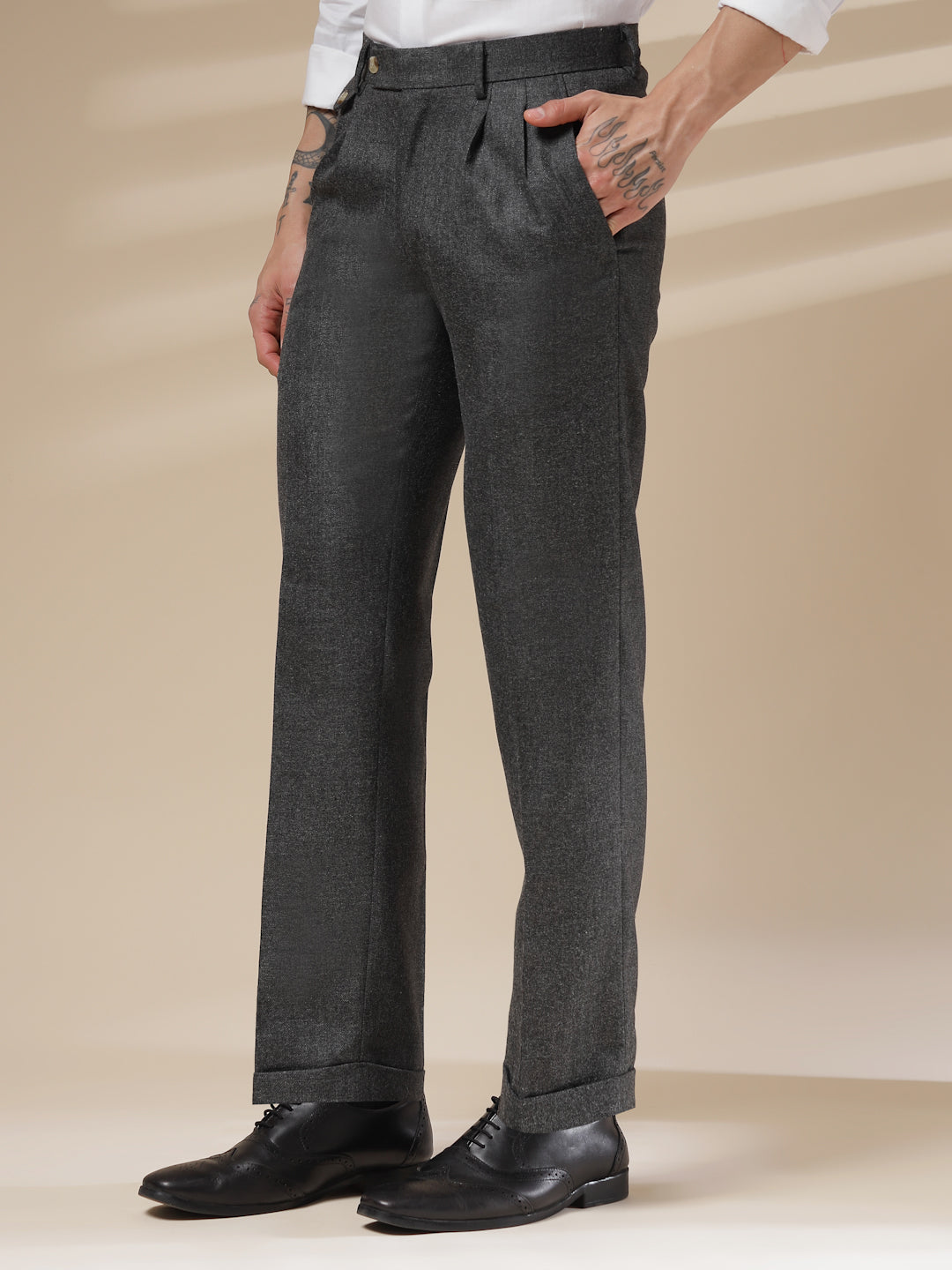 Grey Signature Flap Herringbone Gurkha Pants | Boot Cut Fit by ITALIAN VEGA®