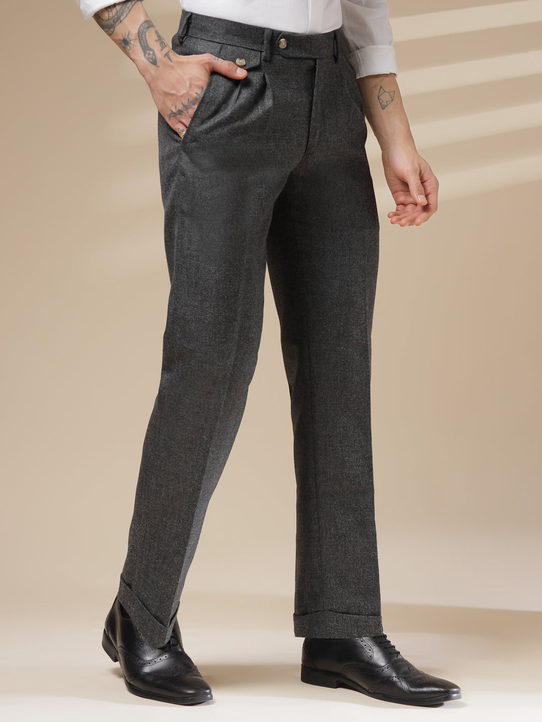 Grey Signature Flap Herringbone Gurkha Pants | Boot Cut Fit by ITALIAN VEGA®