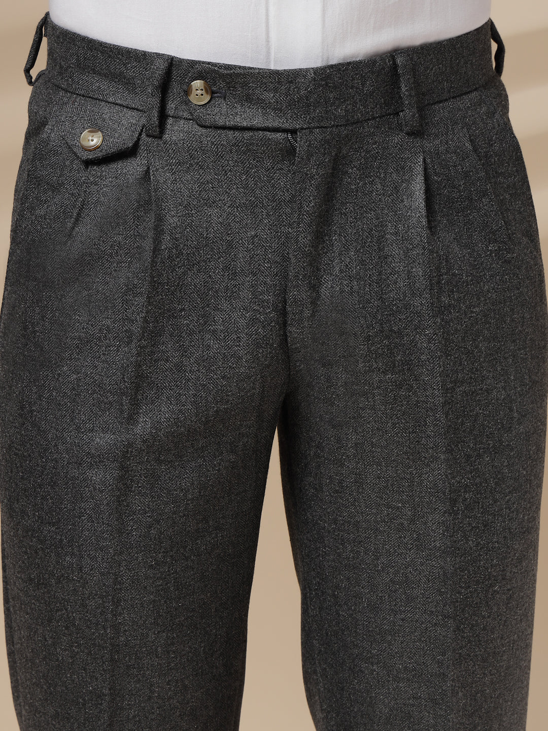 Grey Signature Flap Herringbone Gurkha Pants | Boot Cut Fit by ITALIAN VEGA®