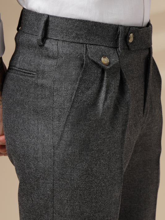 Grey Signature Flap Herringbone Gurkha Pants | Boot Cut Fit by Italian Vega®