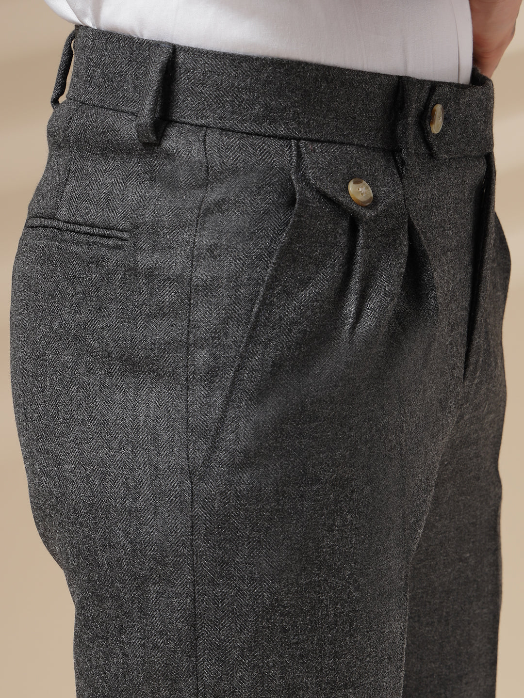 Grey Signature Flap Herringbone Gurkha Pants | Boot Cut Fit by ITALIAN VEGA®