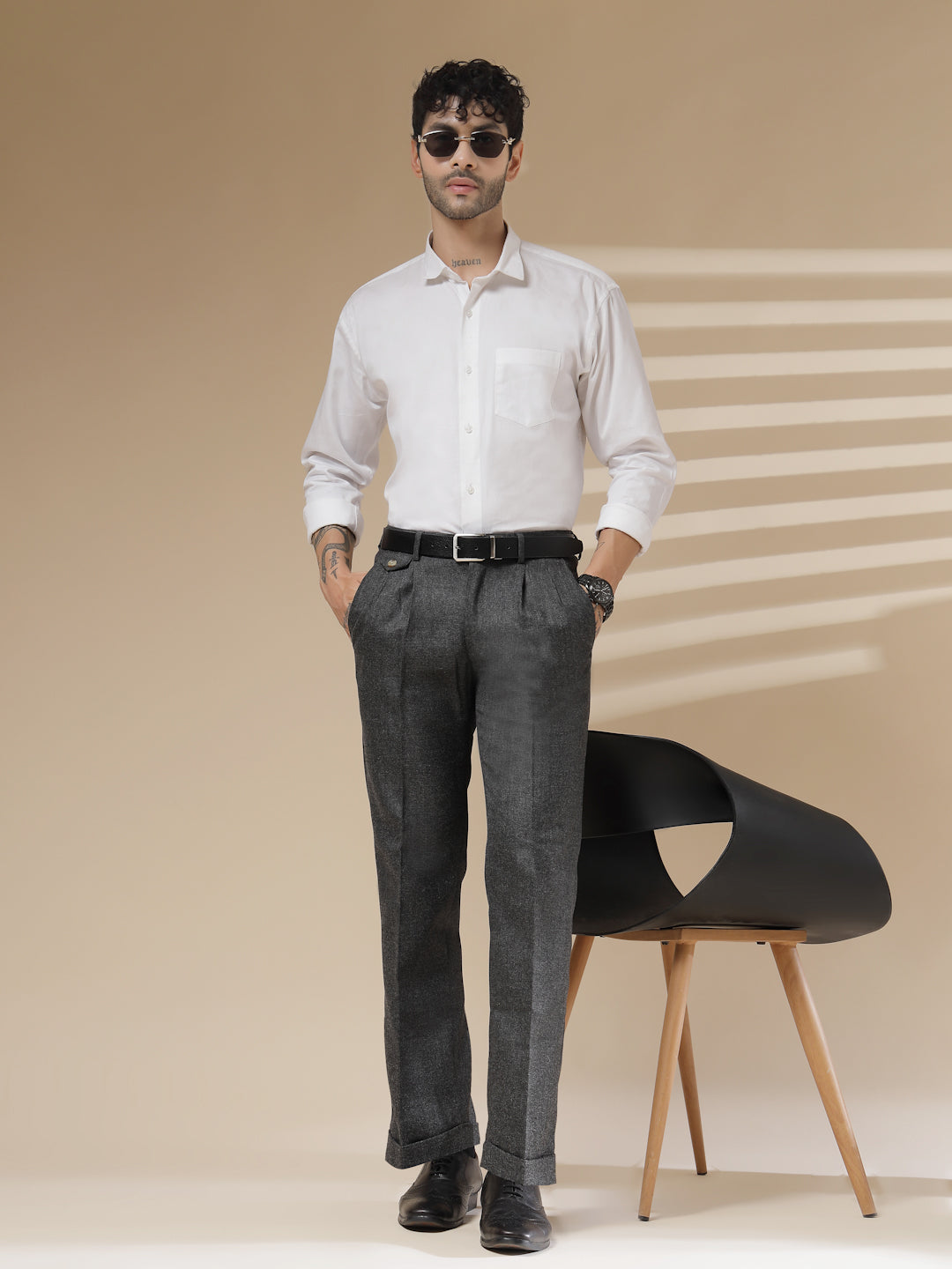 Grey Signature Flap Herringbone Gurkha Pants | Boot Cut Fit by ITALIAN VEGA®