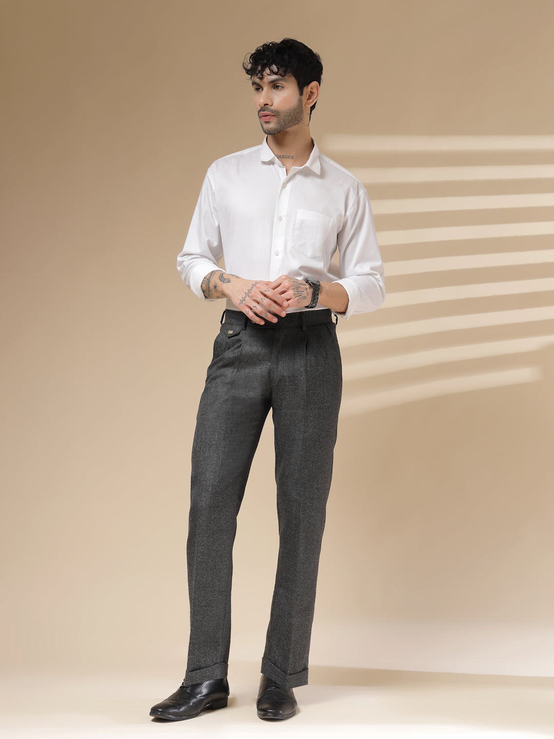 Grey Signature Flap Herringbone Gurkha Pants | Boot Cut Fit by ITALIAN VEGA®