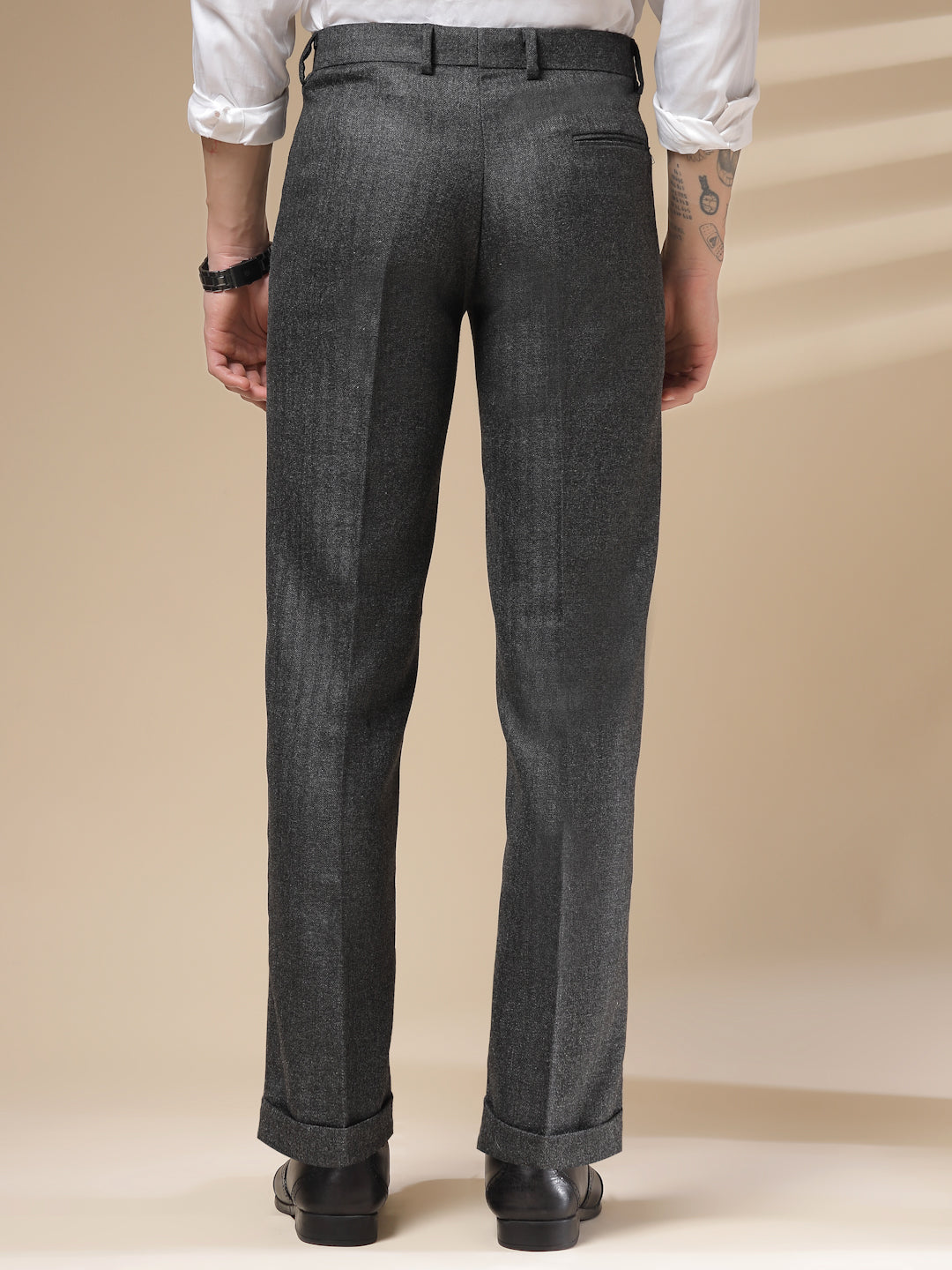 Grey Signature Flap Herringbone Gurkha Pants | Boot Cut Fit by ITALIAN VEGA®