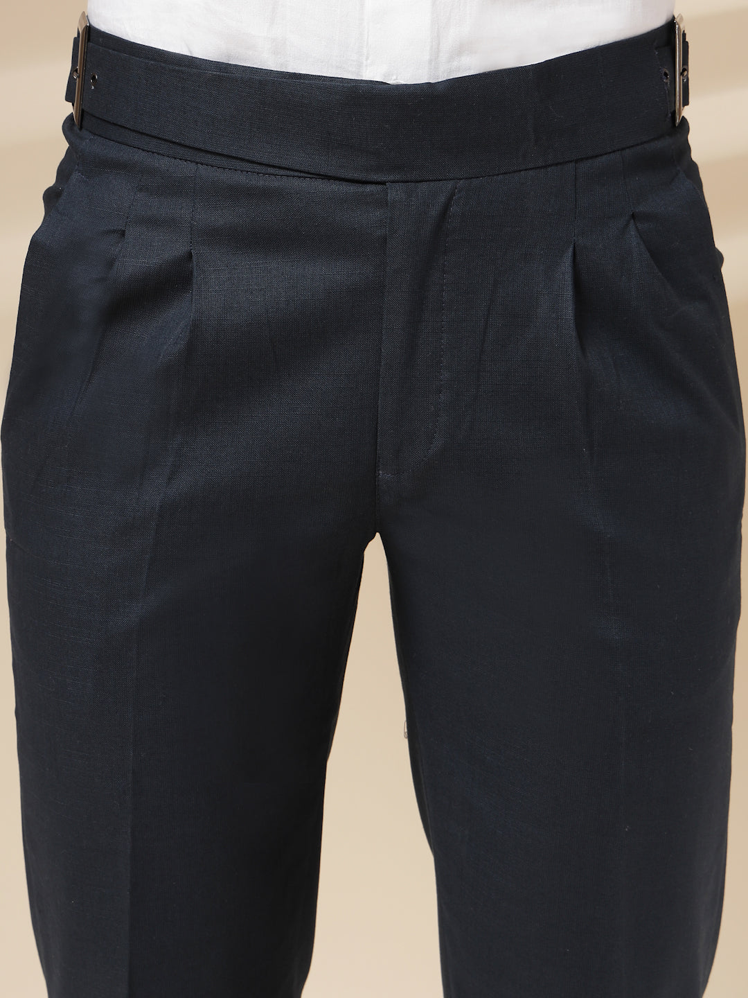 Navy Linen Classic Buckle Gurkha Pants – Boot Cut Fit by ITALIAN VEGA®