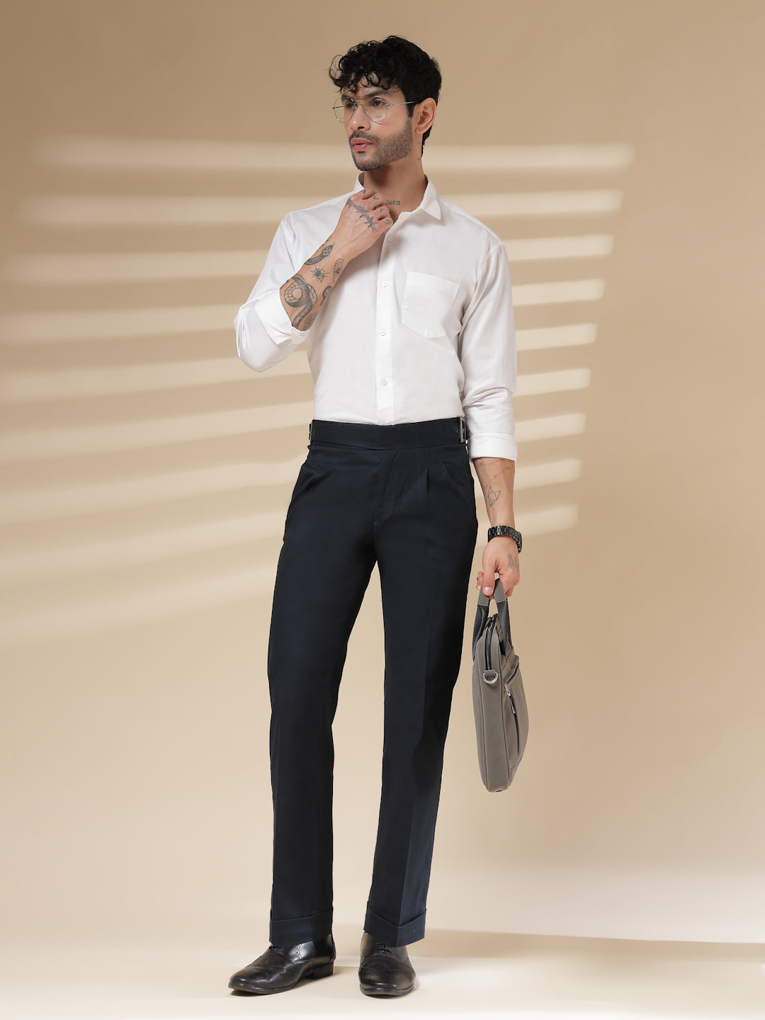 Navy Linen Classic Buckle Gurkha Pants – Boot Cut Fit by ITALIAN VEGA®