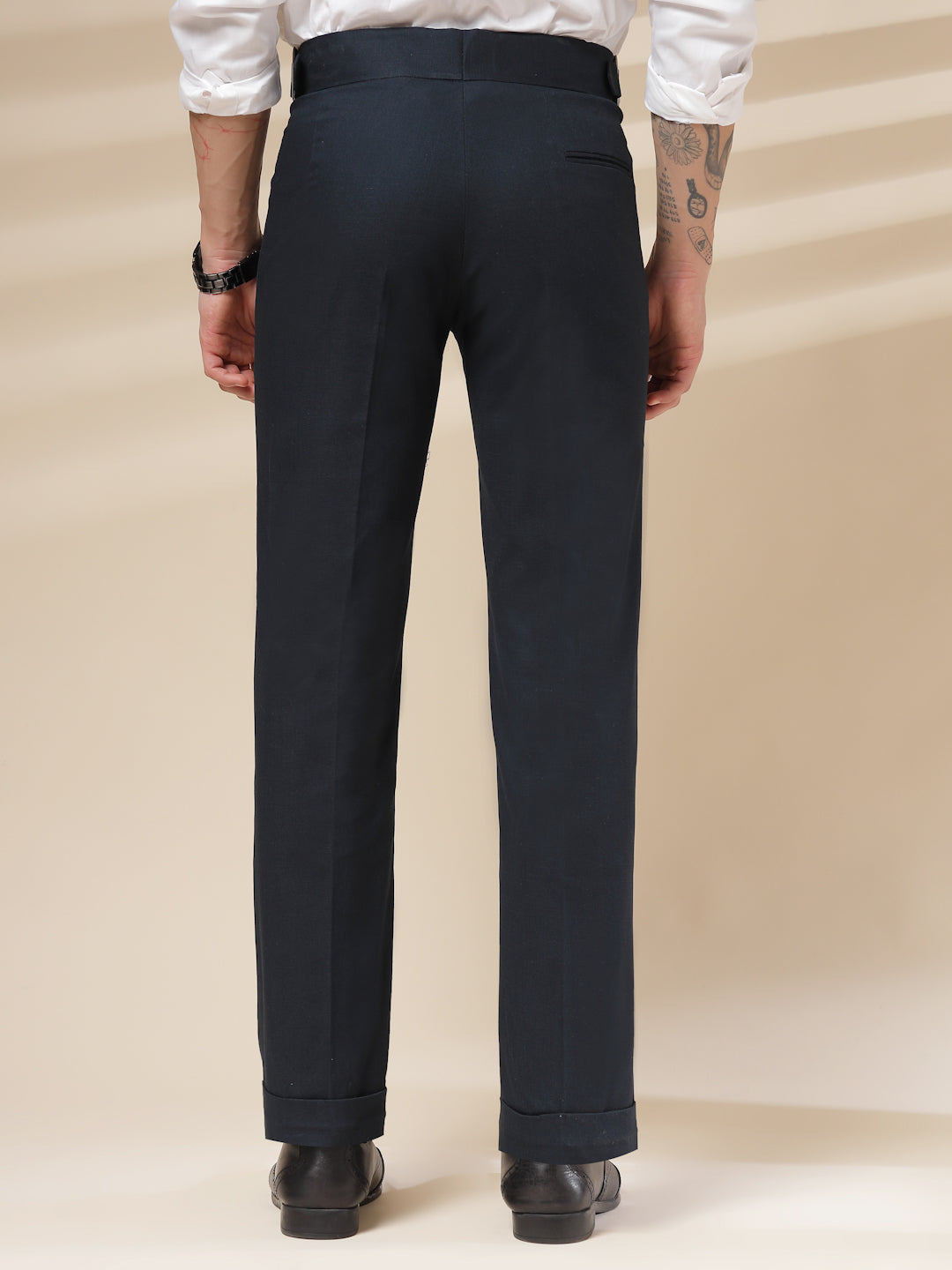 Navy Linen Classic Buckle Gurkha Pants – Boot Cut Fit by ITALIAN VEGA®