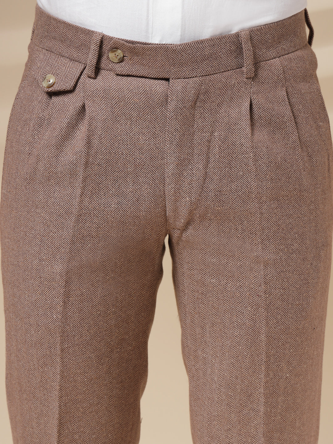 Khakhi Signature Flap Herringbone Gurkha Pants | Boot Cut Fit by ITALIAN VEGA®