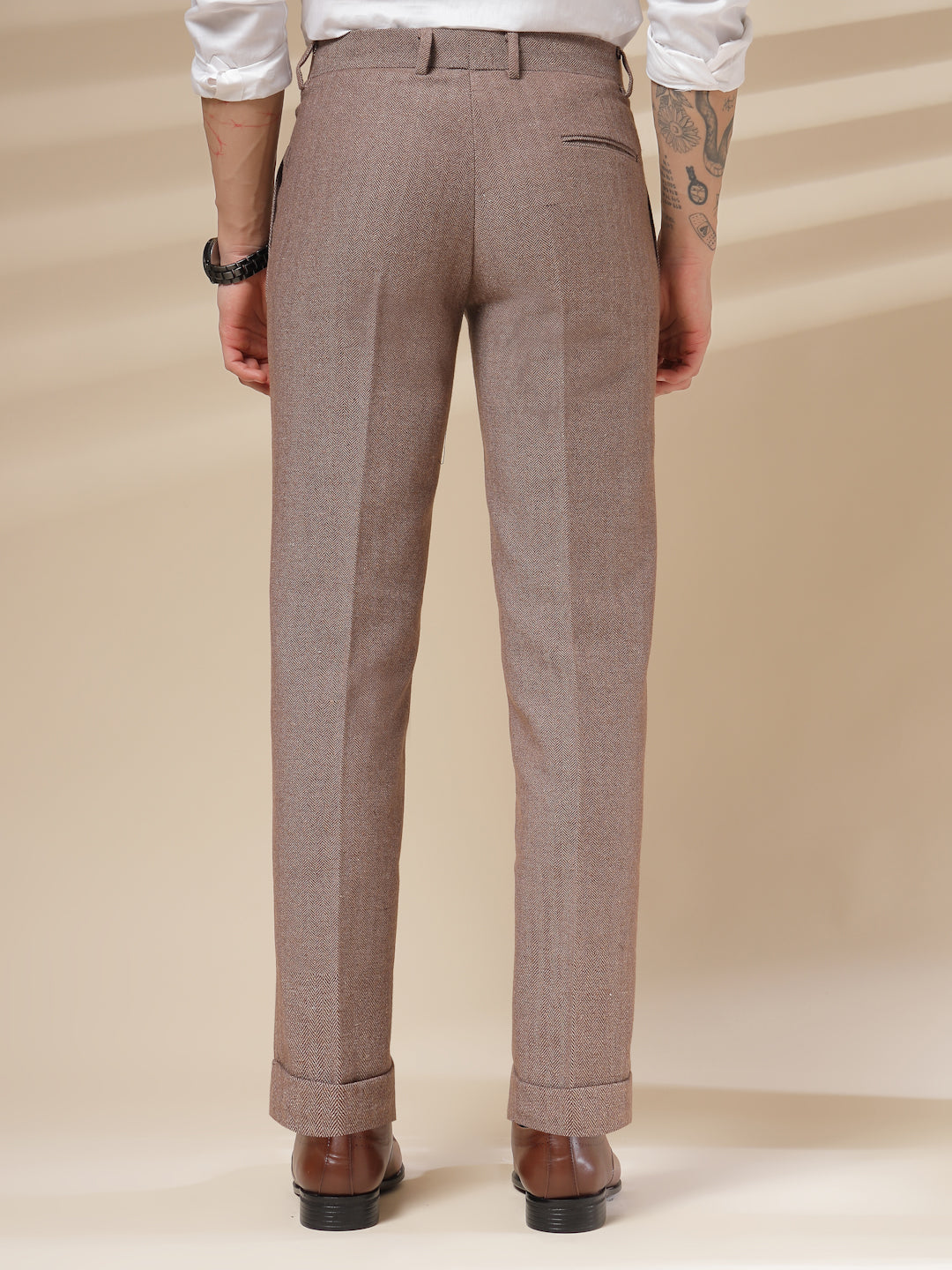 Khakhi Signature Flap Herringbone Gurkha Pants | Boot Cut Fit by ITALIAN VEGA®