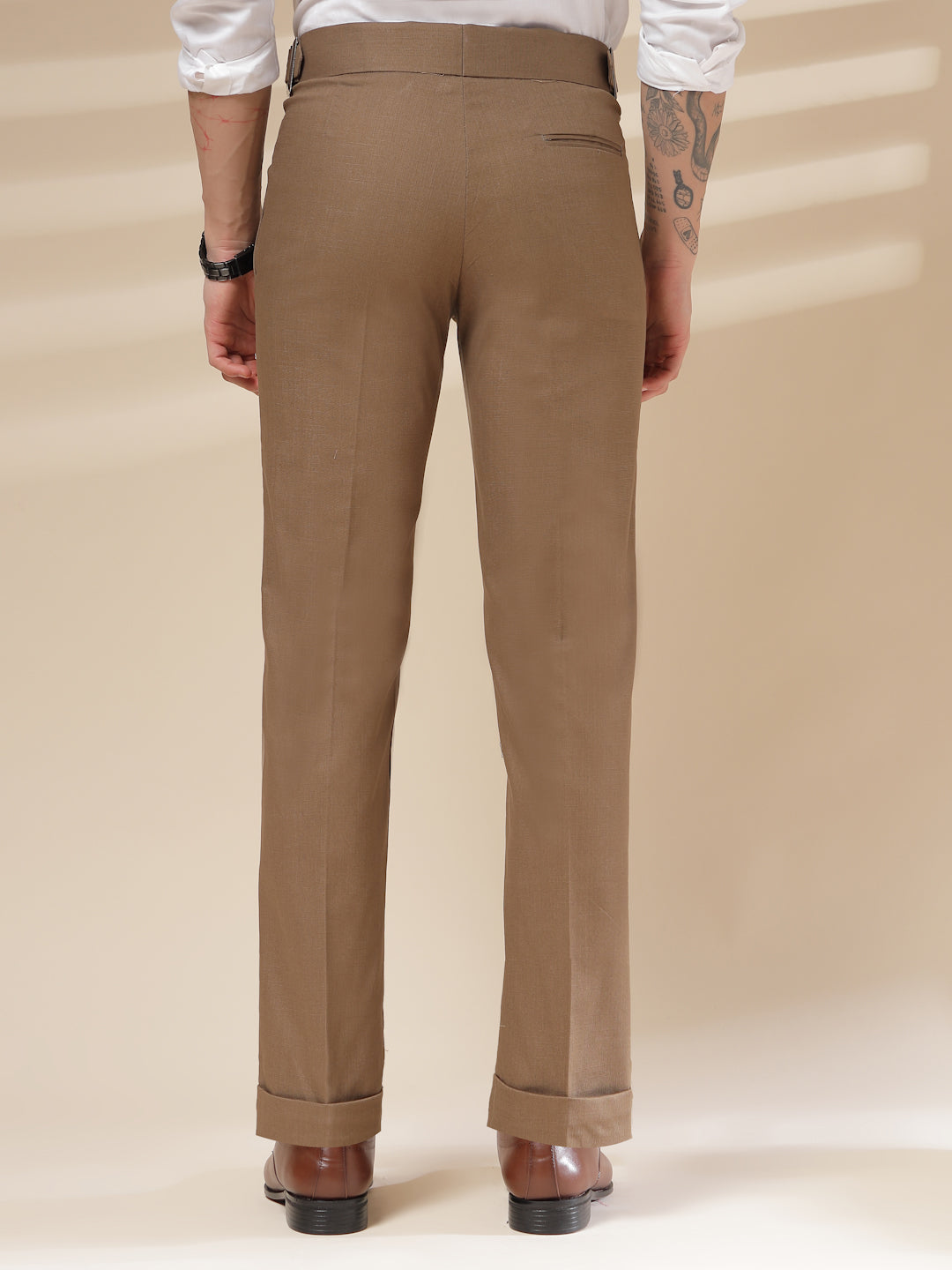 Khakhi Linen Classic Buckle Gurkha Pants – Boot Cut Fit by ITALIAN VEGA®