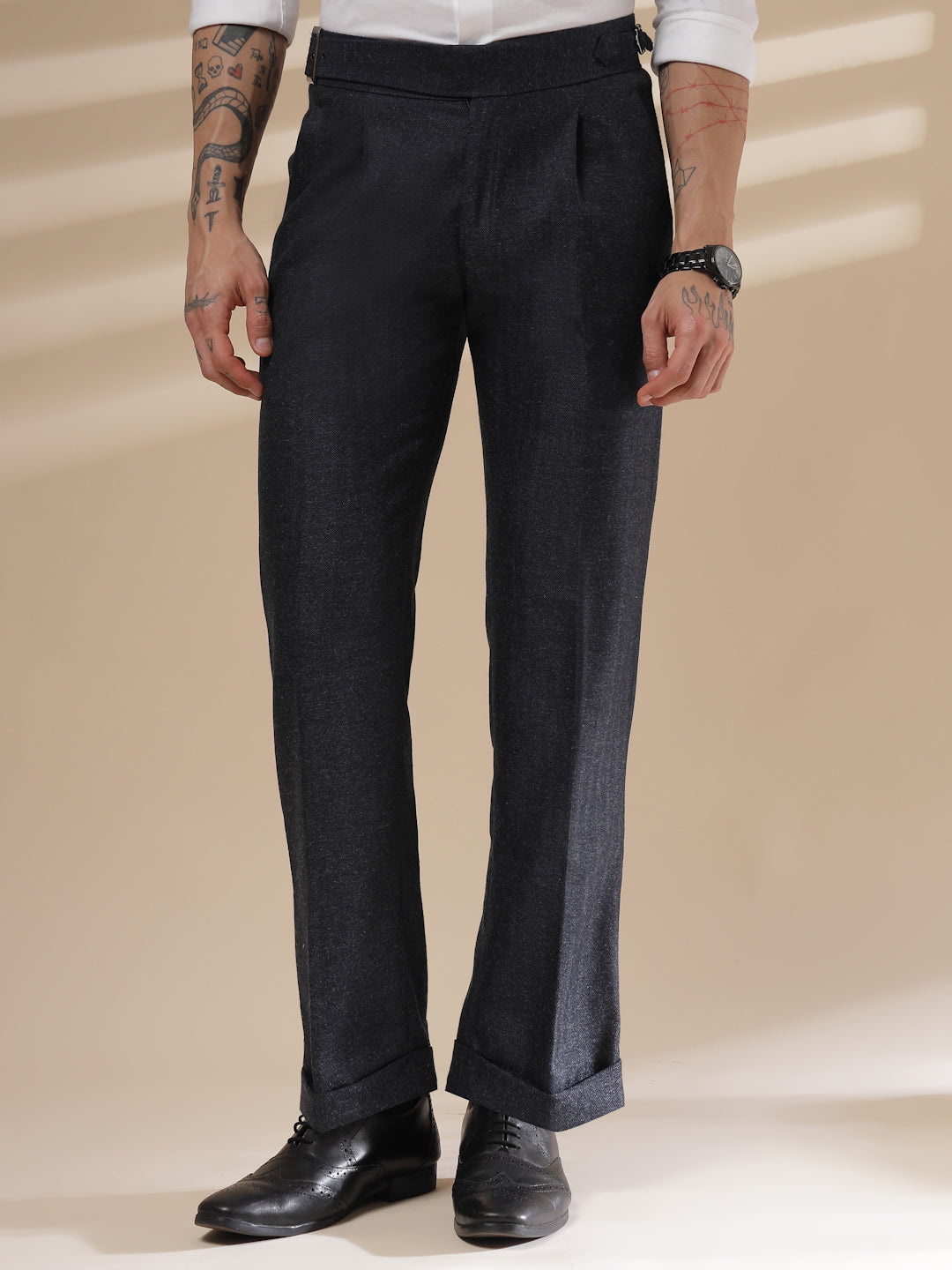 Navy Exotic Herringbone Gurkha Pants | Boot Cut Fit by ITALIAN VEGA®