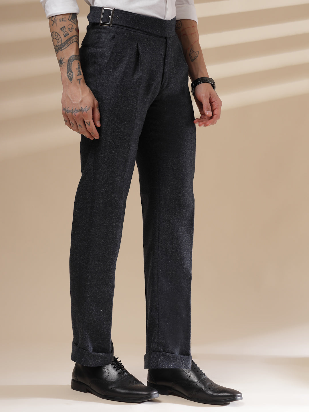 Navy Exotic Herringbone Gurkha Pants | Boot Cut Fit by ITALIAN VEGA®