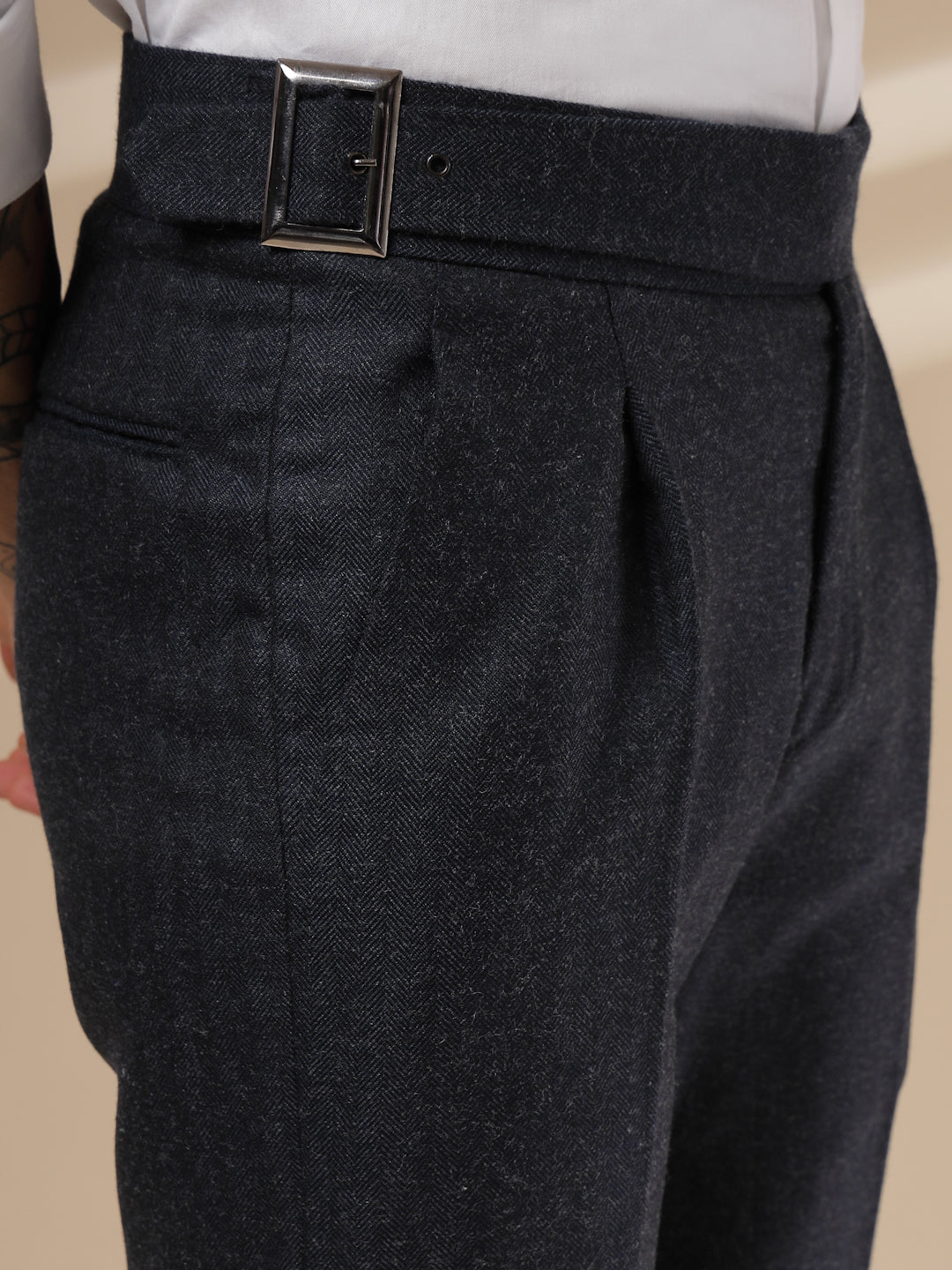 Navy Exotic Herringbone Gurkha Pants | Boot Cut Fit by ITALIAN VEGA®