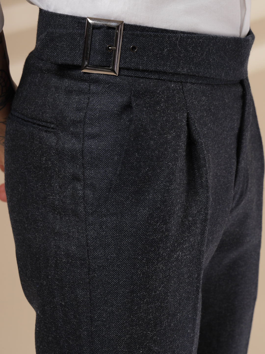 Navy Exotic Herringbone Gurkha Pants | Boot Cut Fit by ITALIAN VEGA®