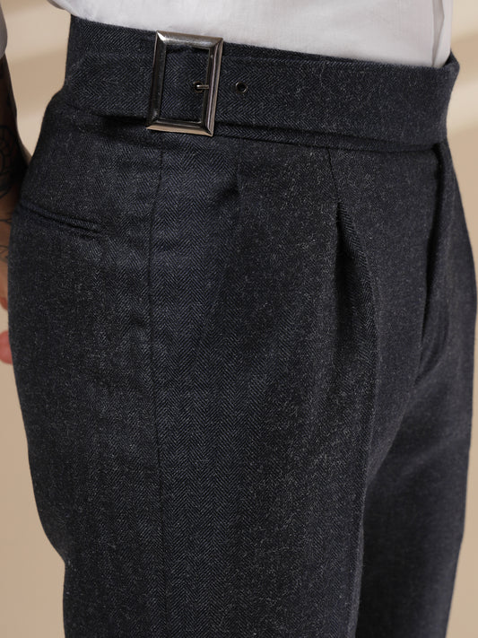 Navy Exotic Herringbone Gurkha Pants | Boot Cut Fit by Italian Vega®