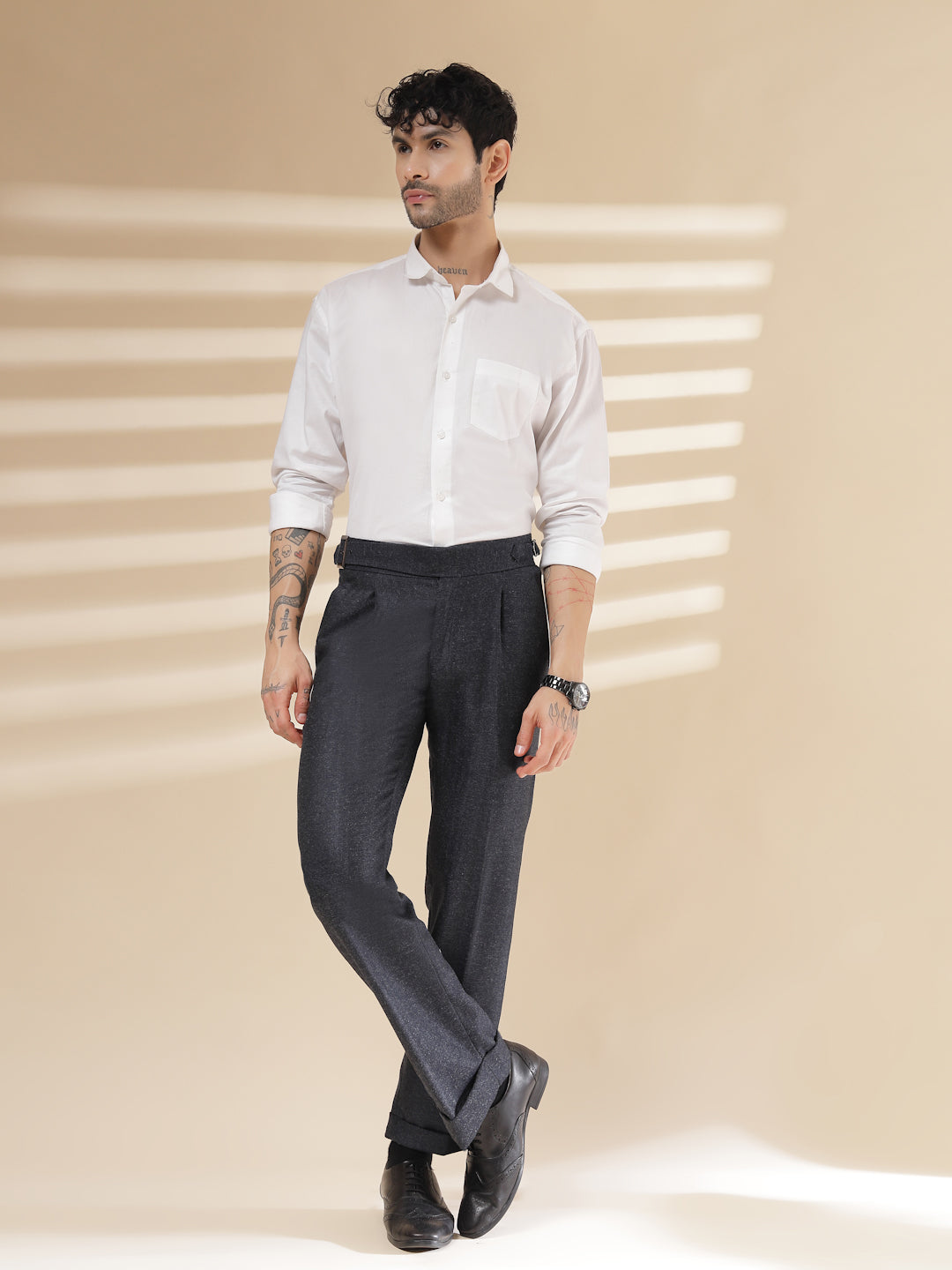 Navy Exotic Herringbone Gurkha Pants | Boot Cut Fit by ITALIAN VEGA®