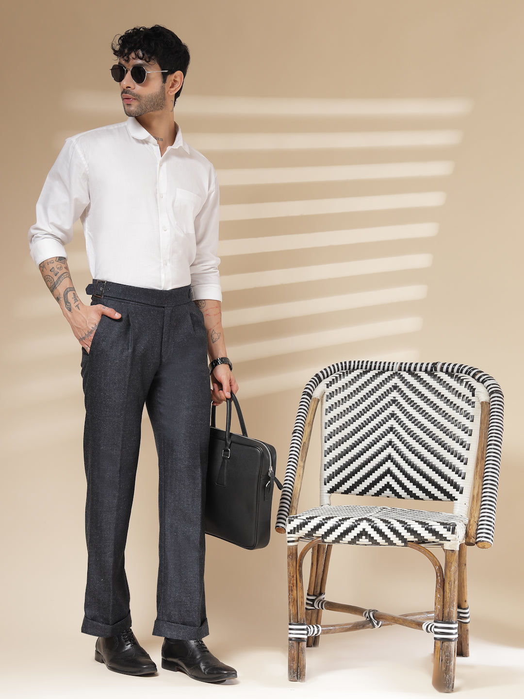 Navy Exotic Herringbone Gurkha Pants | Boot Cut Fit by ITALIAN VEGA®