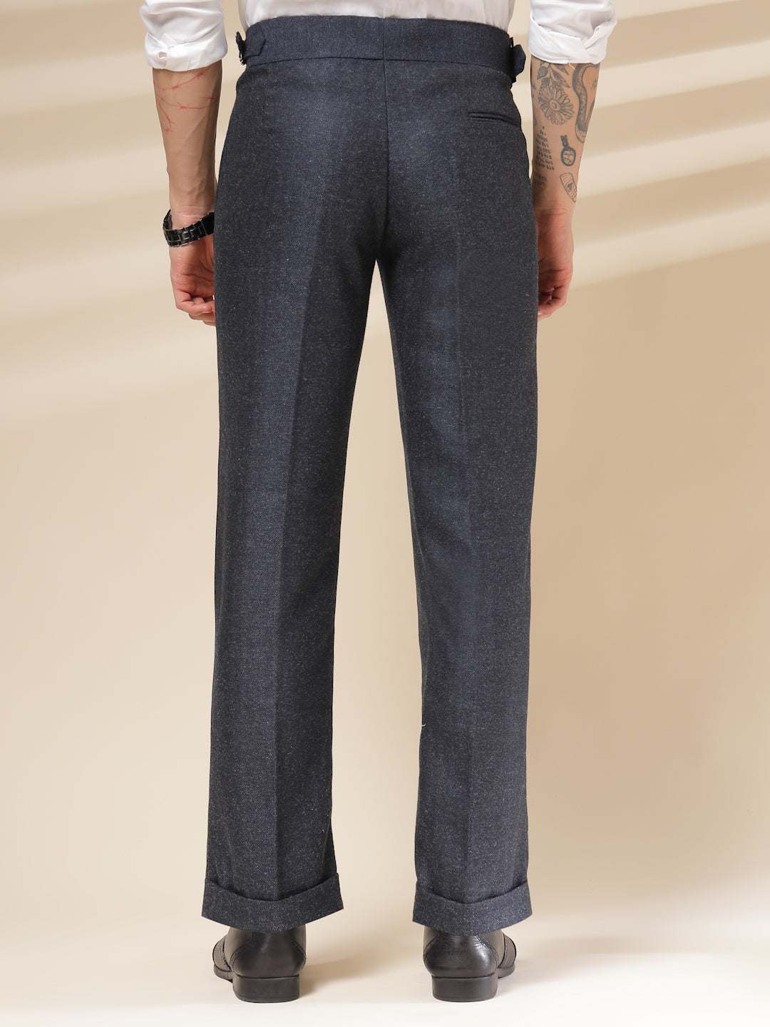 Navy Exotic Herringbone Gurkha Pants | Boot Cut Fit by ITALIAN VEGA®